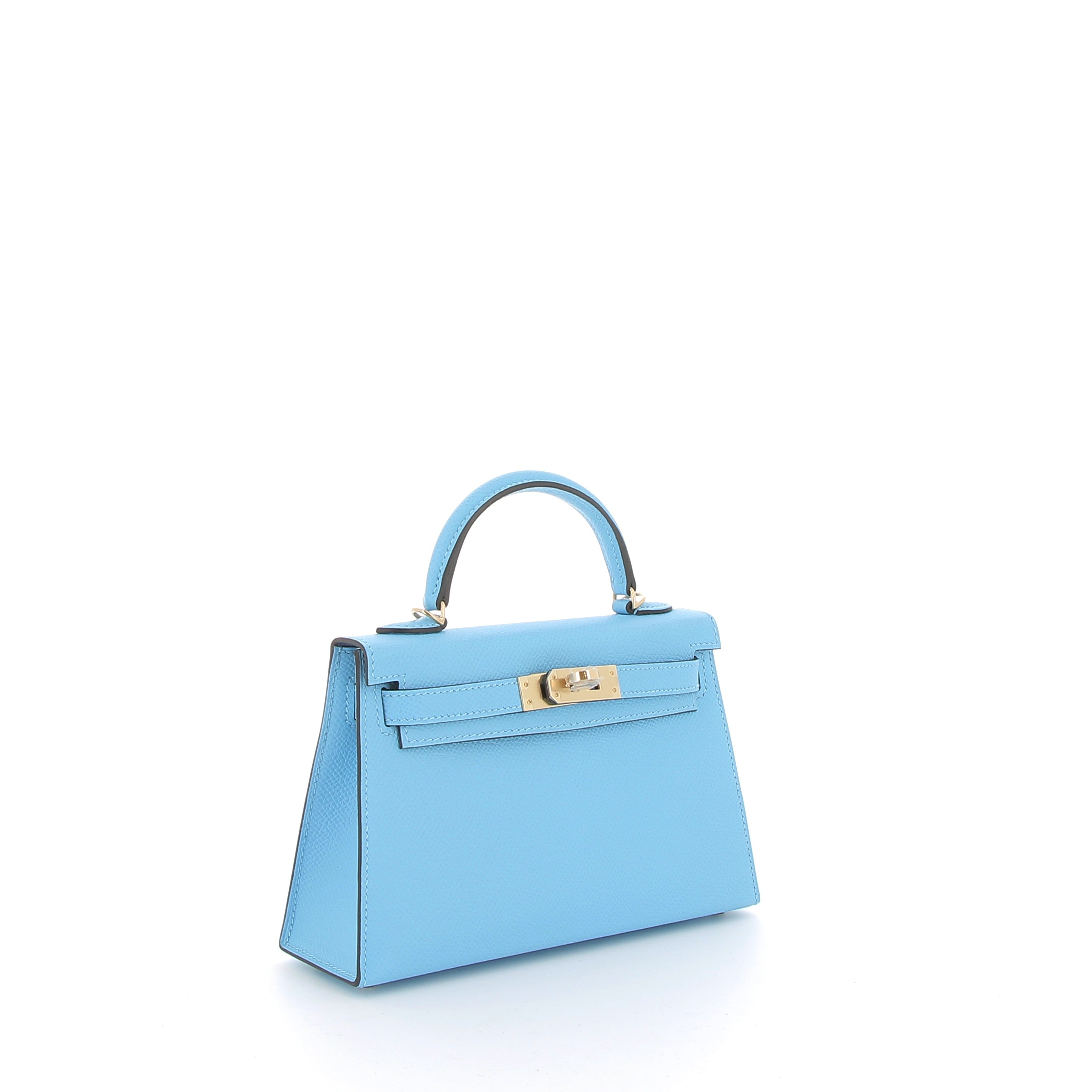HERMÈS Kelly 20 cuir Epsom Bleu Celeste finition dorée