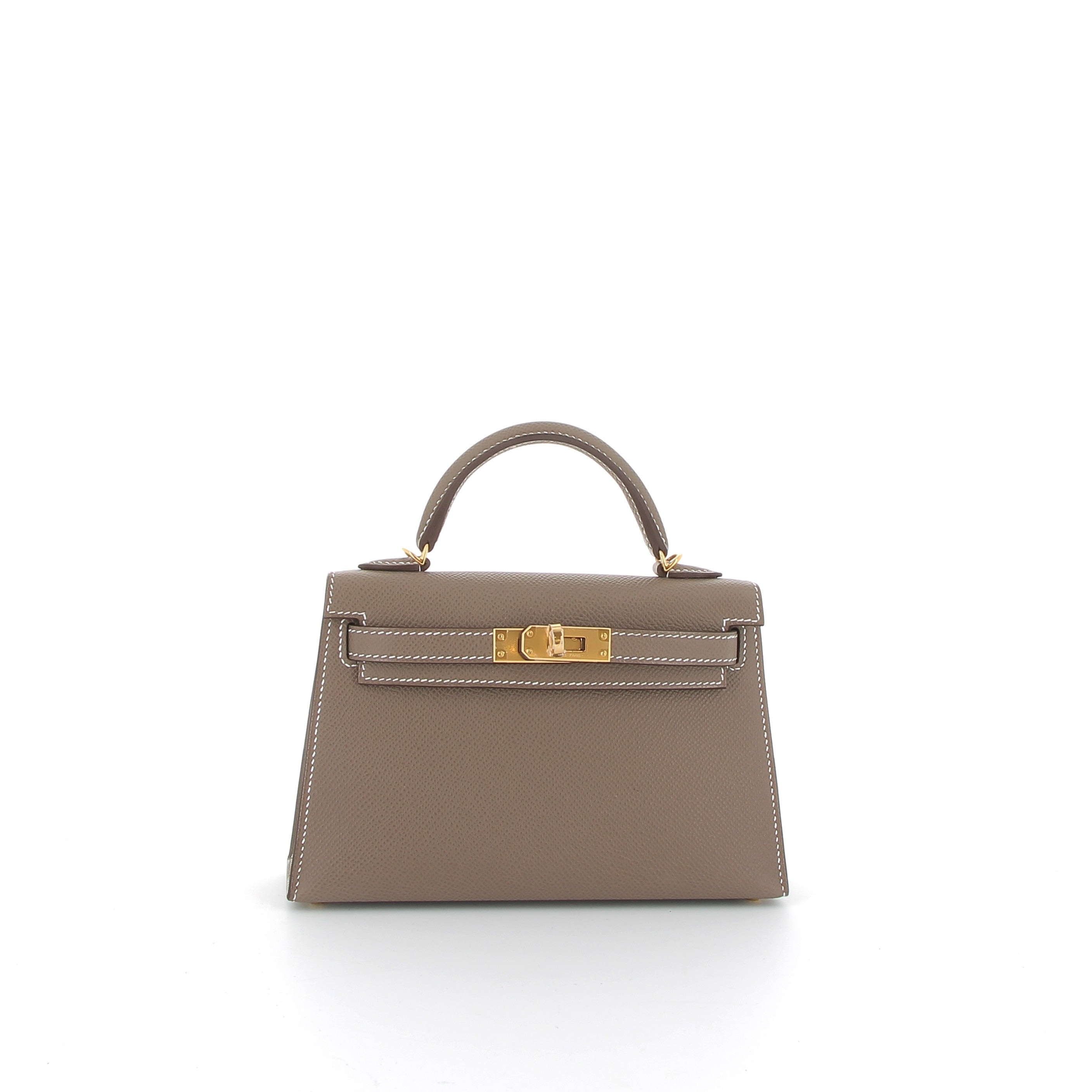 HERMÈS Kelly 20 cuir Epsom Etoupe finition dorée