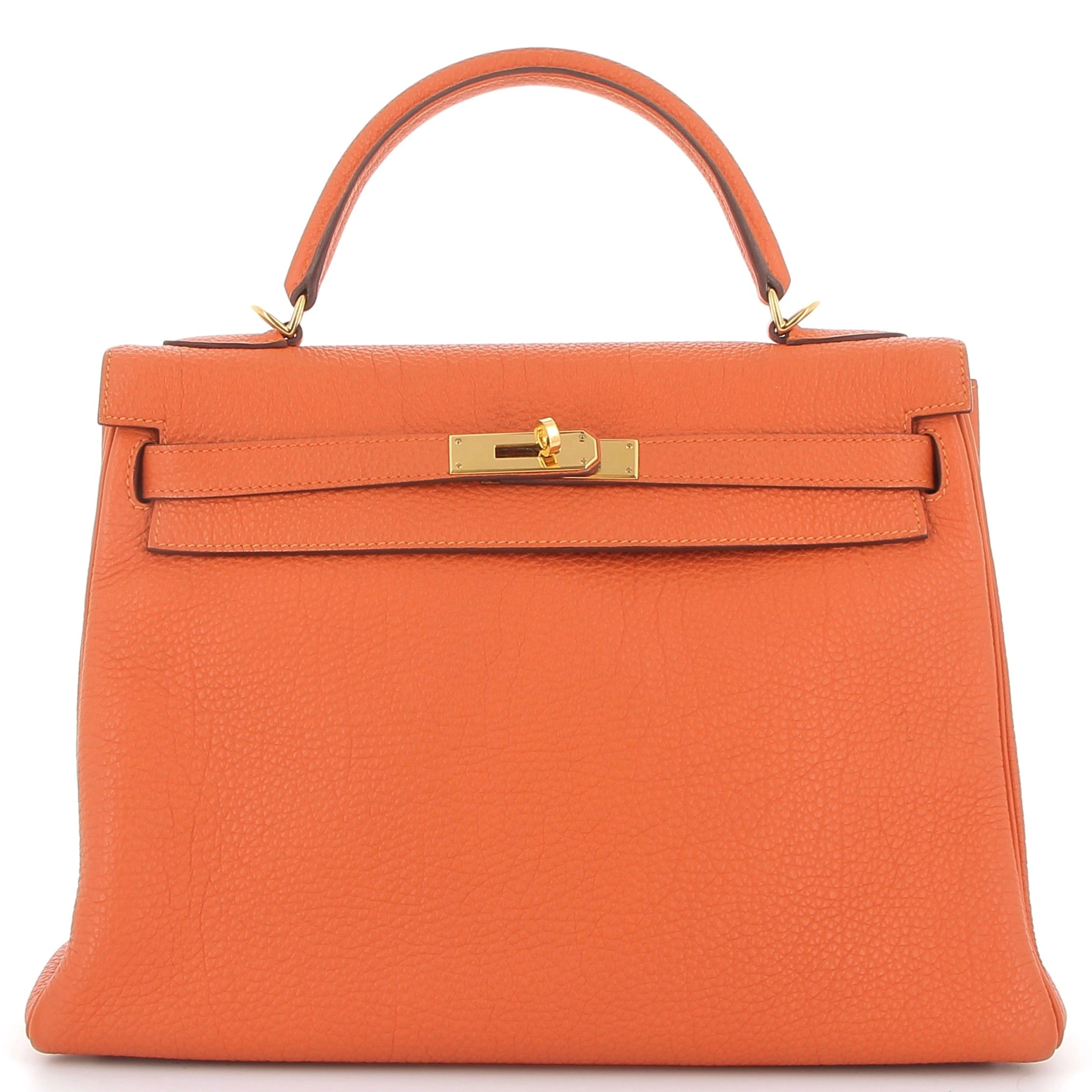 HERMÈS Kelly 32 Orange Togo Finition Or Jaune