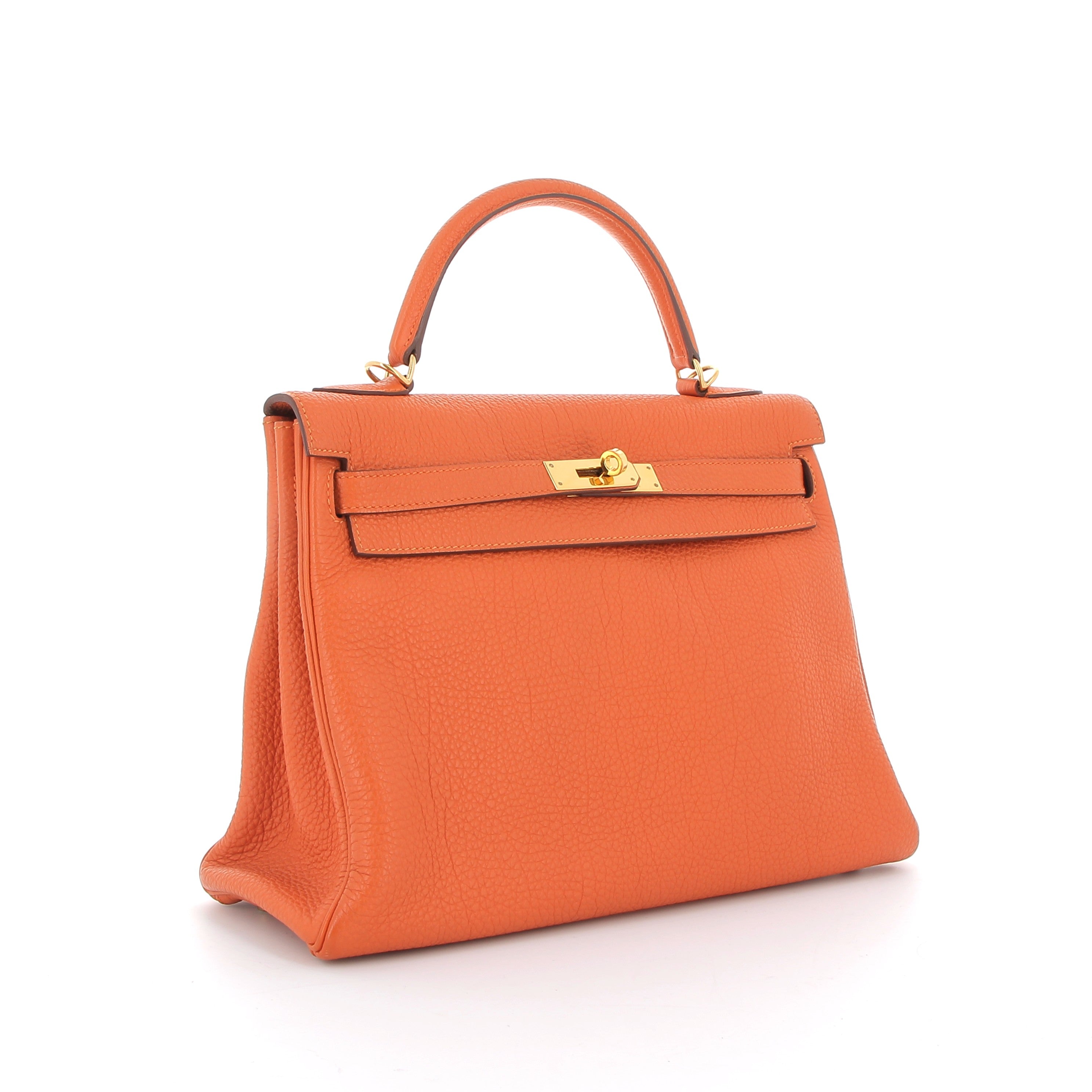 HERMÈS Kelly 32 cuir Togo Orange finition dorée&nbsp;