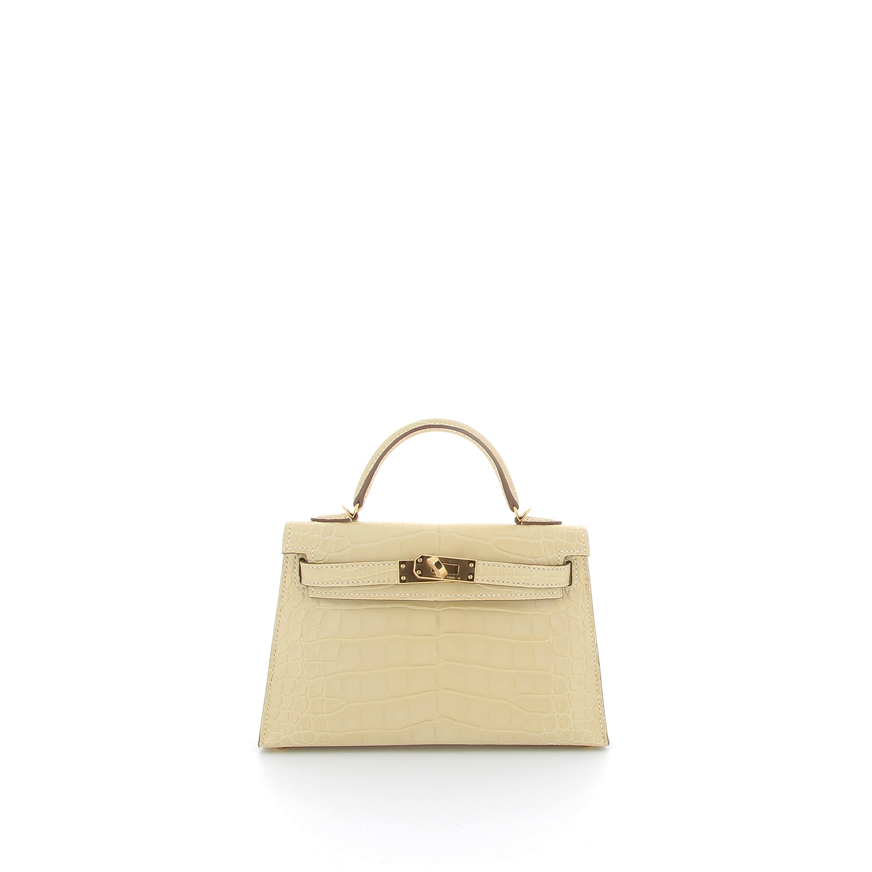 HERMÈS Kelly 20 Vanille Crocodile Finition Or jaune