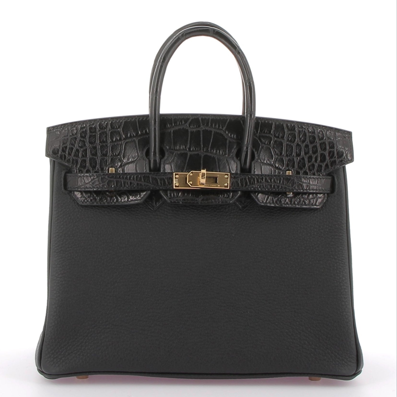 HERMES Birkin 25 Touch Noir Togo / Crocodile Finition Or Jaune