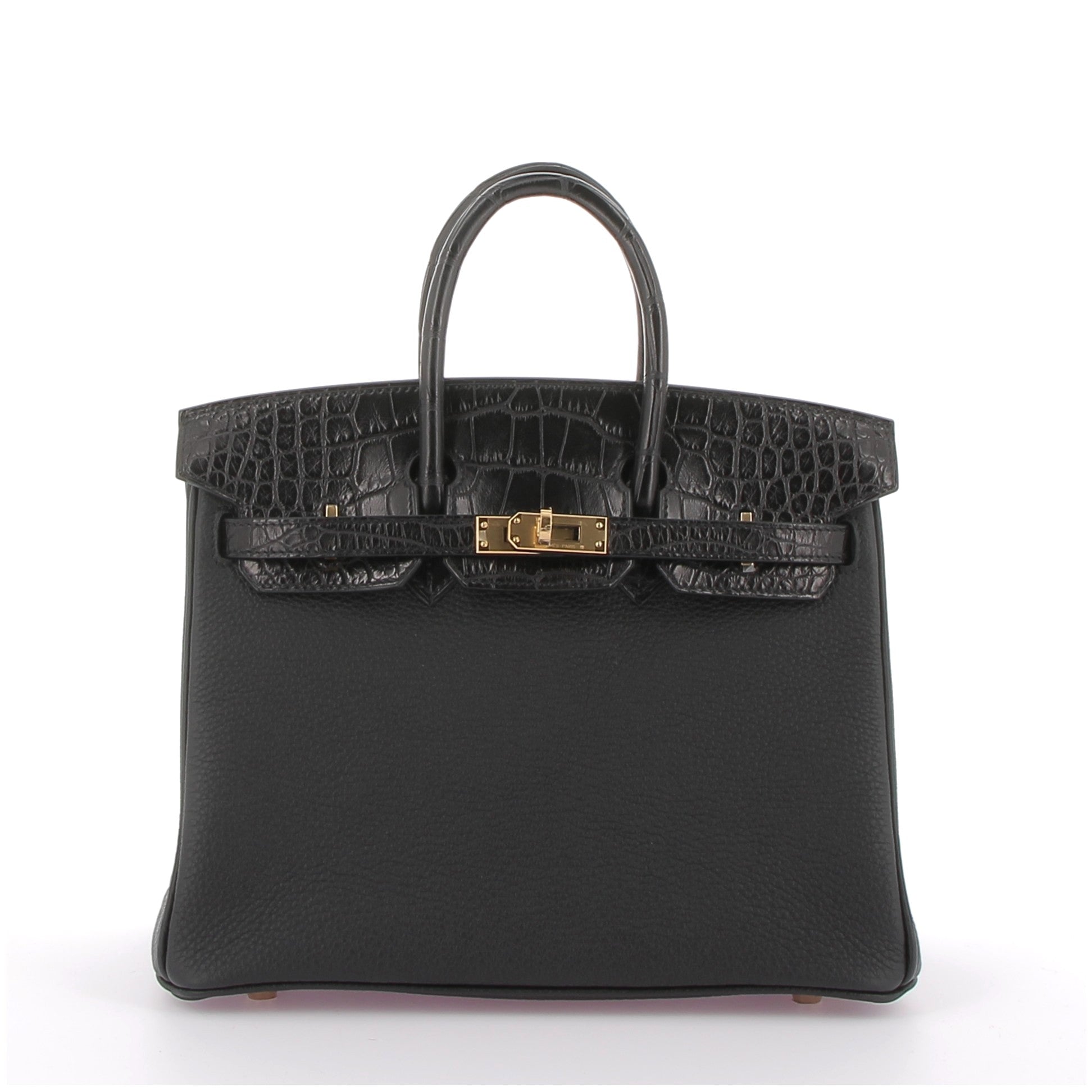 HERMES Birkin 25 Touch Noir Togo / Crocodile Finition Or Jaune
