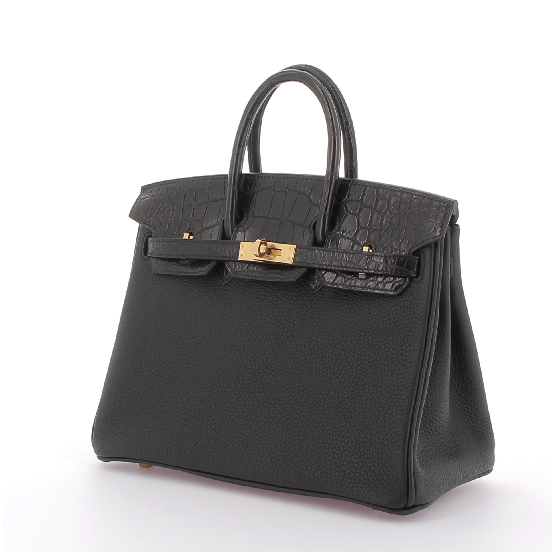 HERMES Birkin 25 Touch Noir Togo / Crocodile Finition Or Jaune
