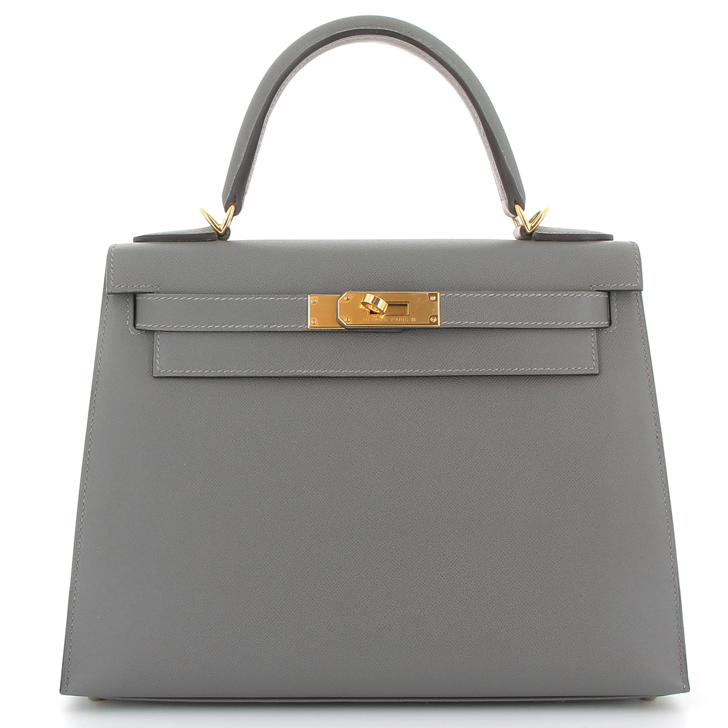 HERMÈS Kelly 28 Gris Meyer Veau Madame Finition Or jaune