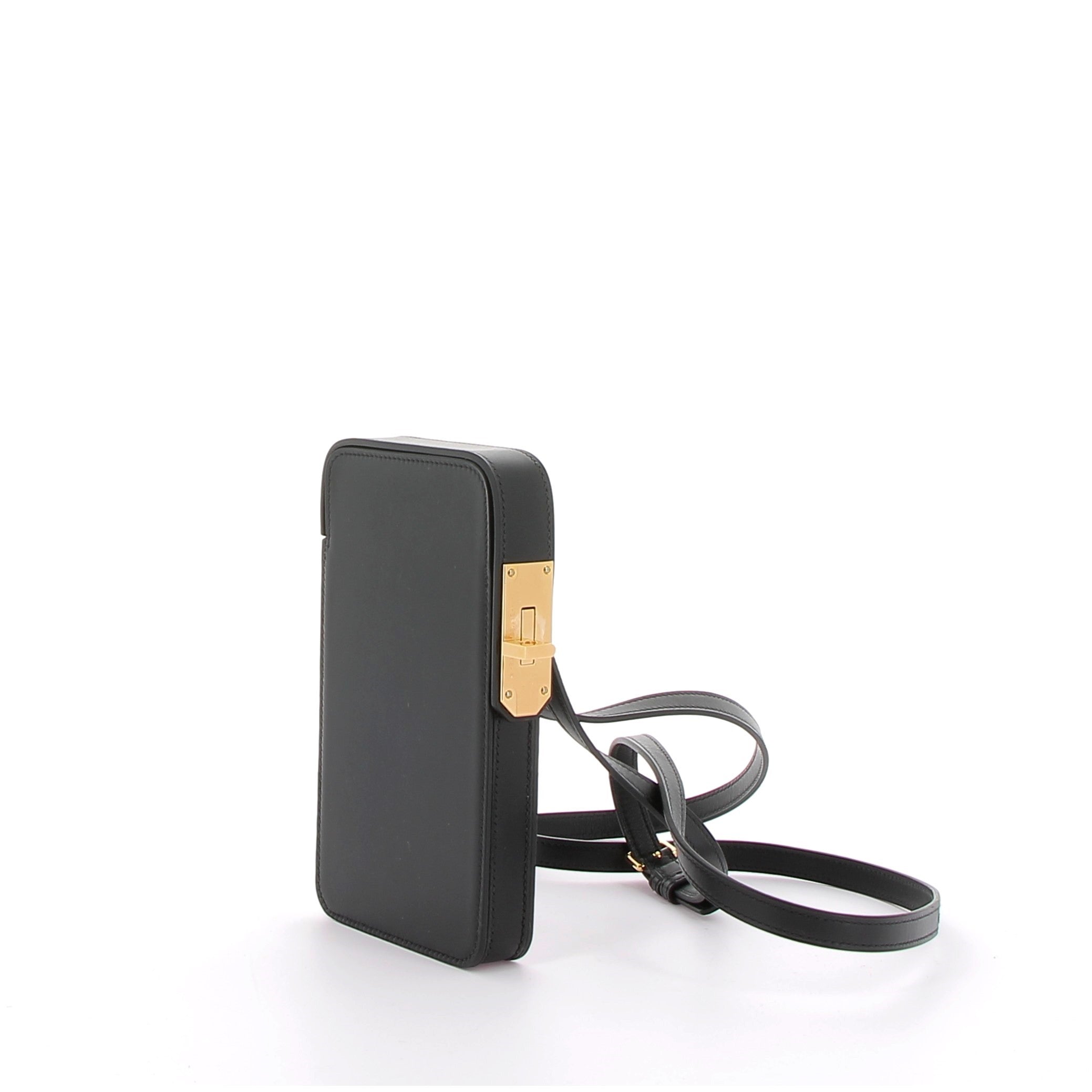 Hermès Étui Telephone Hac a Box in Black Tadelakt with Gold Hardware