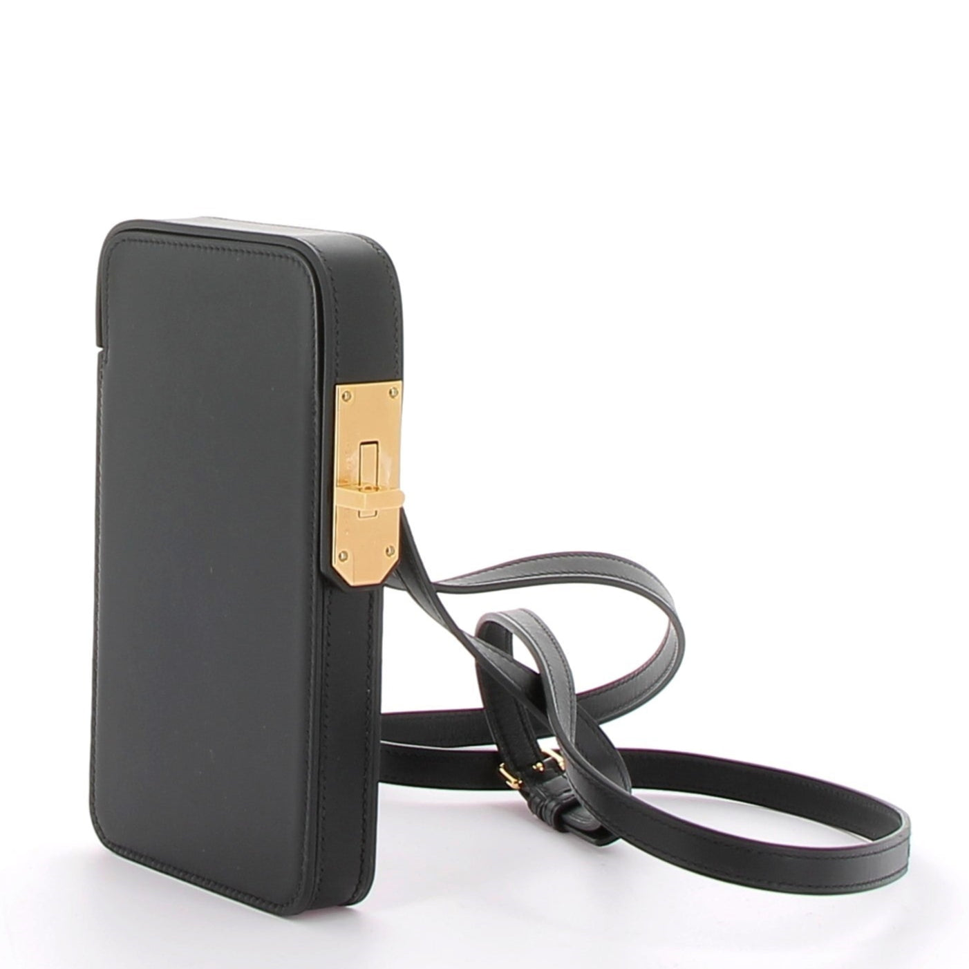 HERMES Hac à Box Noir Veau Tadelak Finition Or Jaune