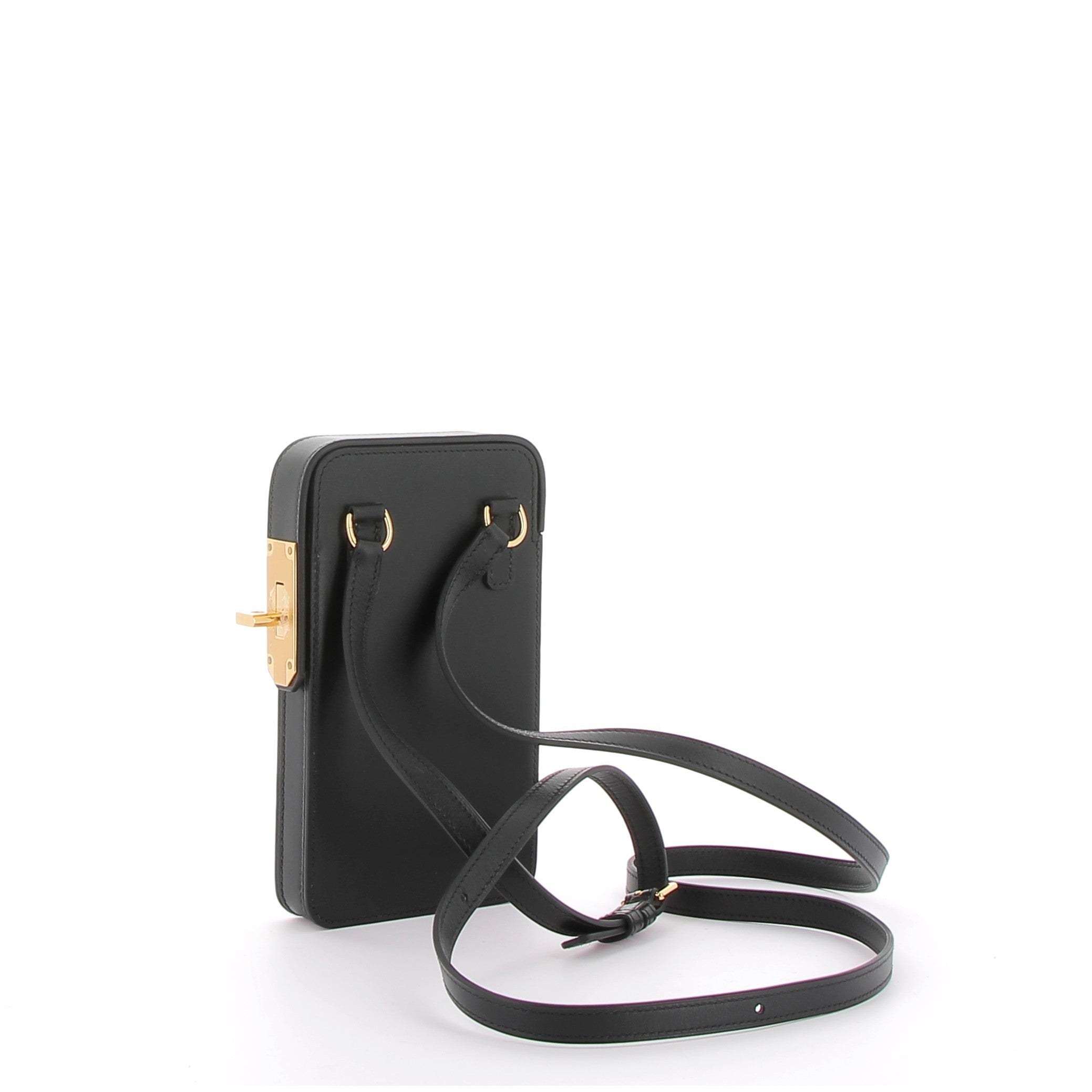 HERMES Hac à Box Noir Veau Tadelak Finition Or Jaune