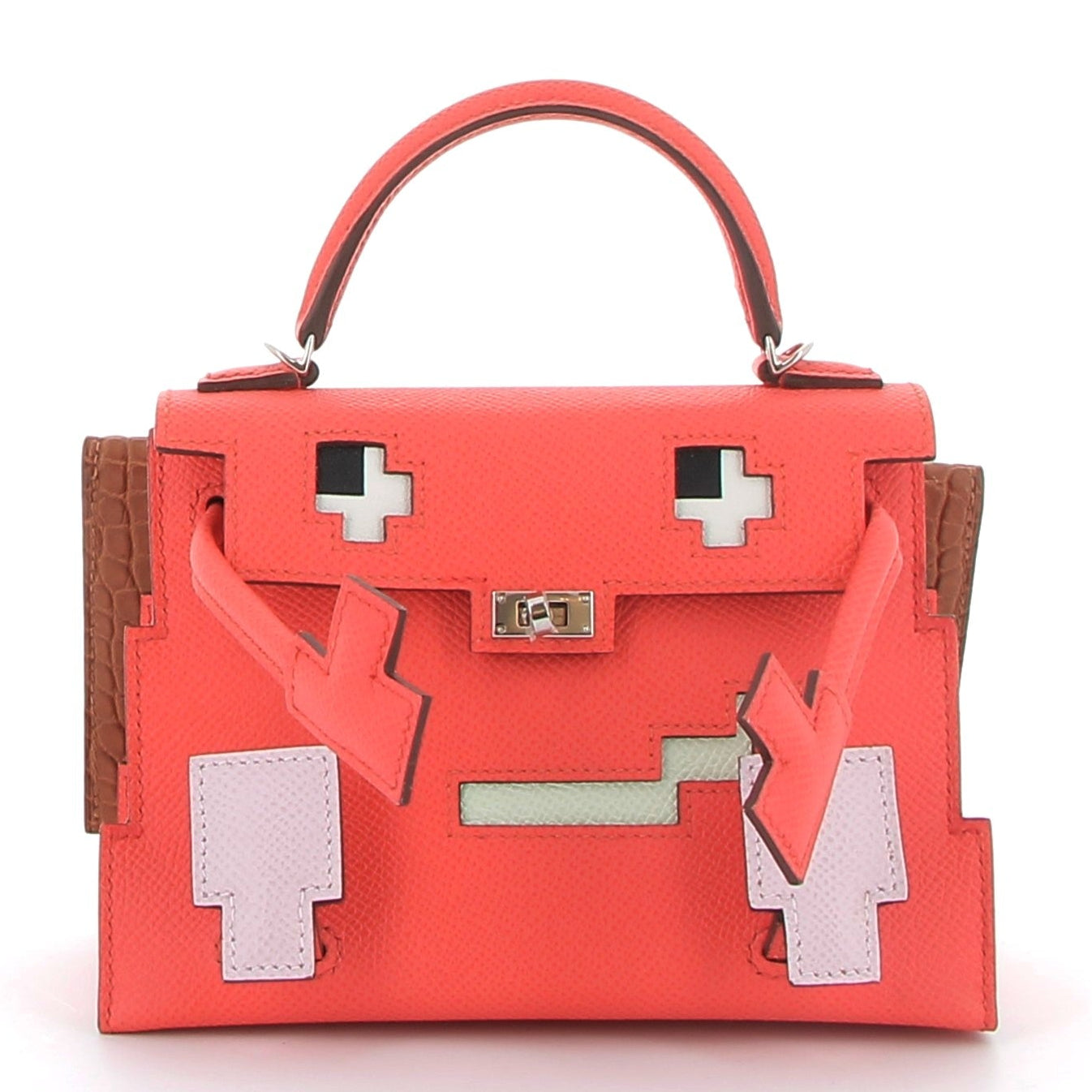 HERMES Kelly Doll Picto Cuir Epsom et Crocodile Finition Palladié