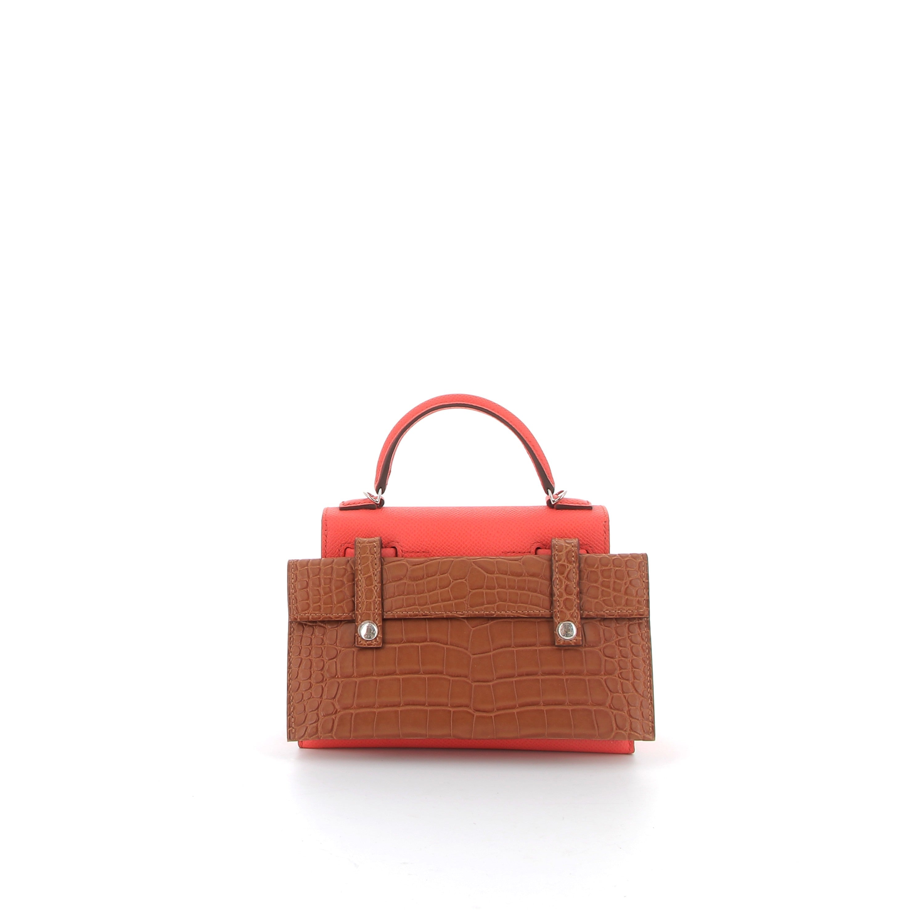 HERMES Kelly Doll Picto Cuir Epsom et Crocodile Finition Palladié