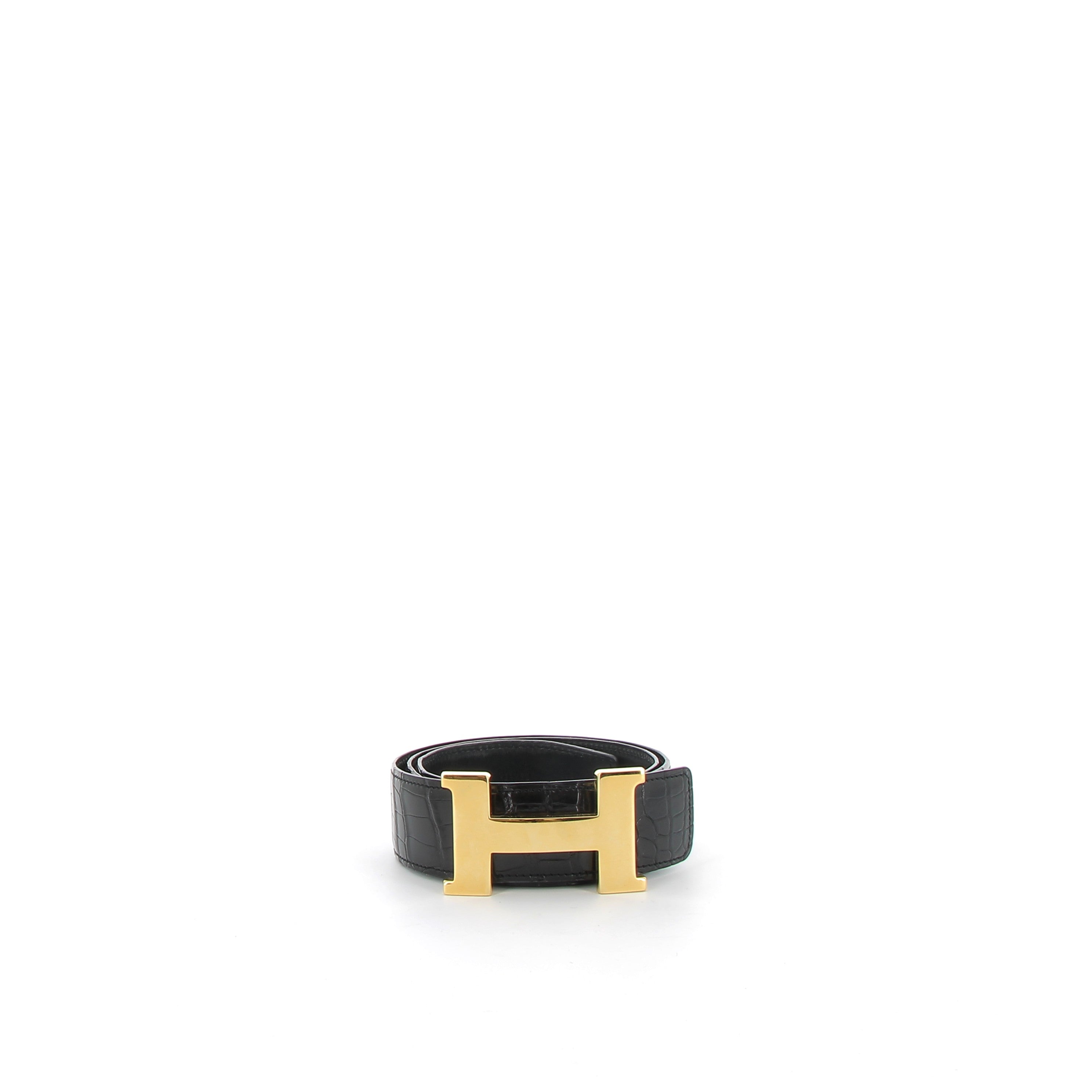 HERMÈS Ceinture Crocodile Noir finition dorée