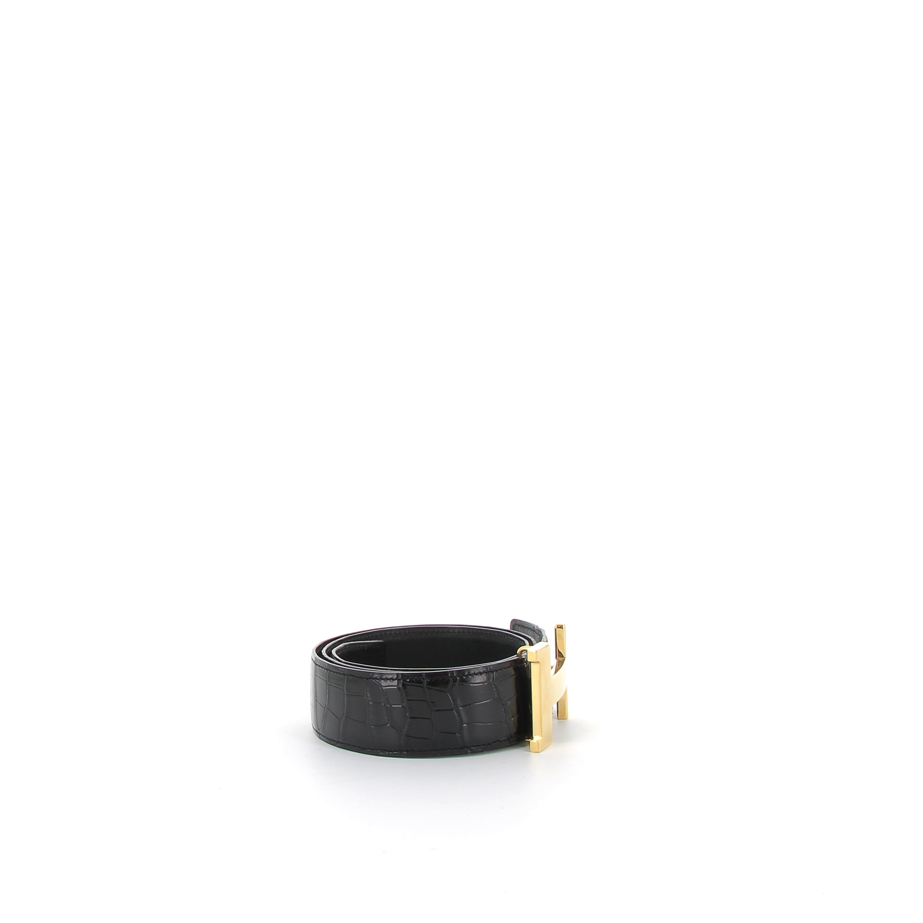 HERMÈS Ceinture Crocodile Noir finition dorée