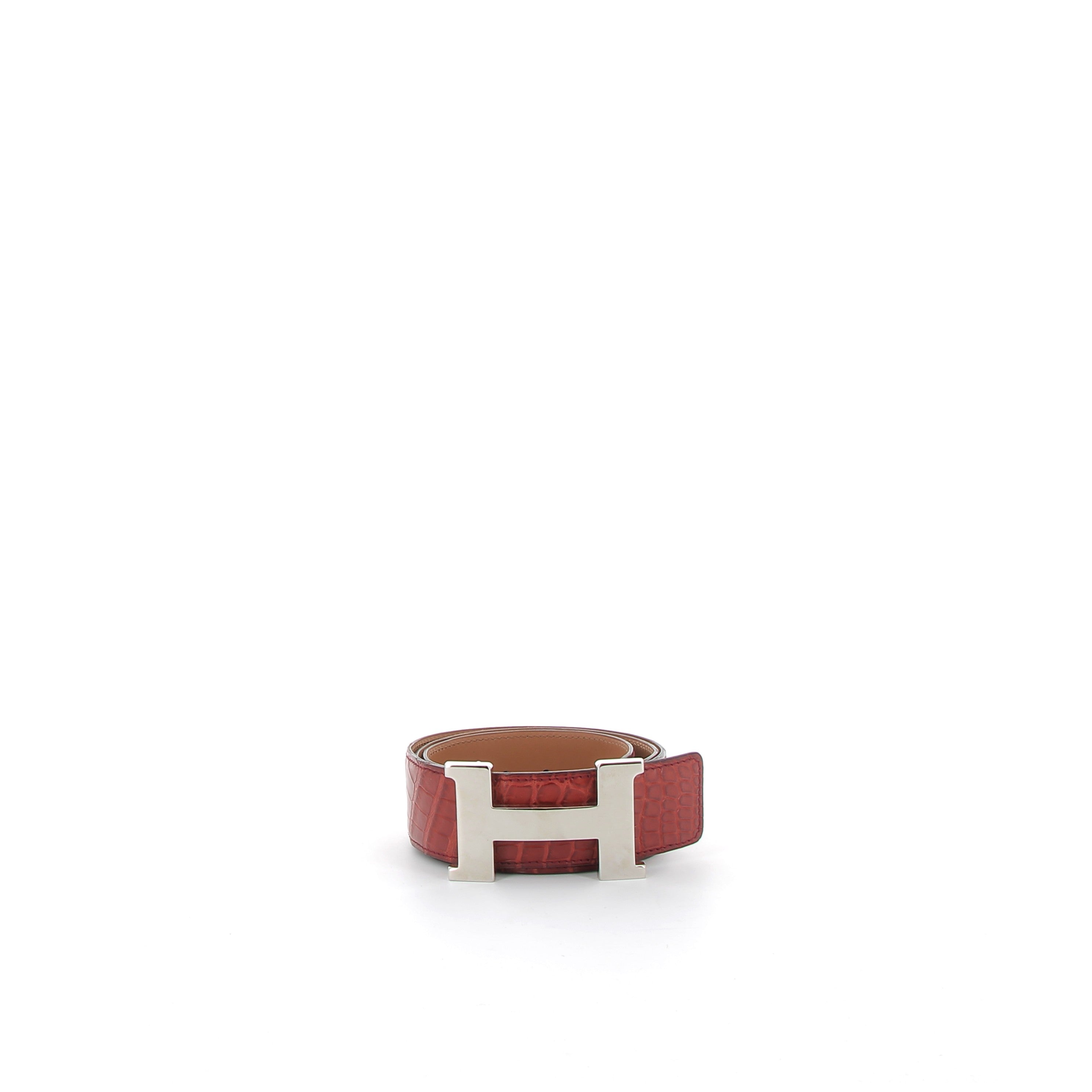 HERMÈS Ceinture Crocodile Bordeaux finition palladium