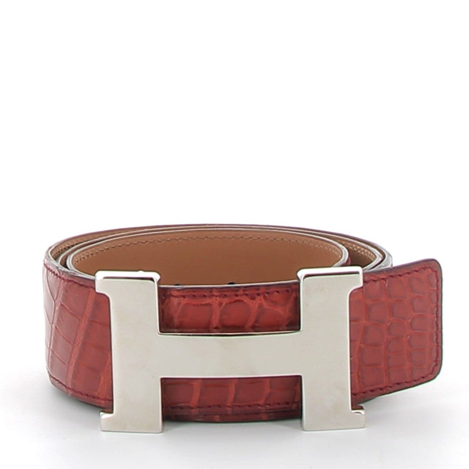 HERMÈS Ceinture Crocodile Bordeaux finition palladium