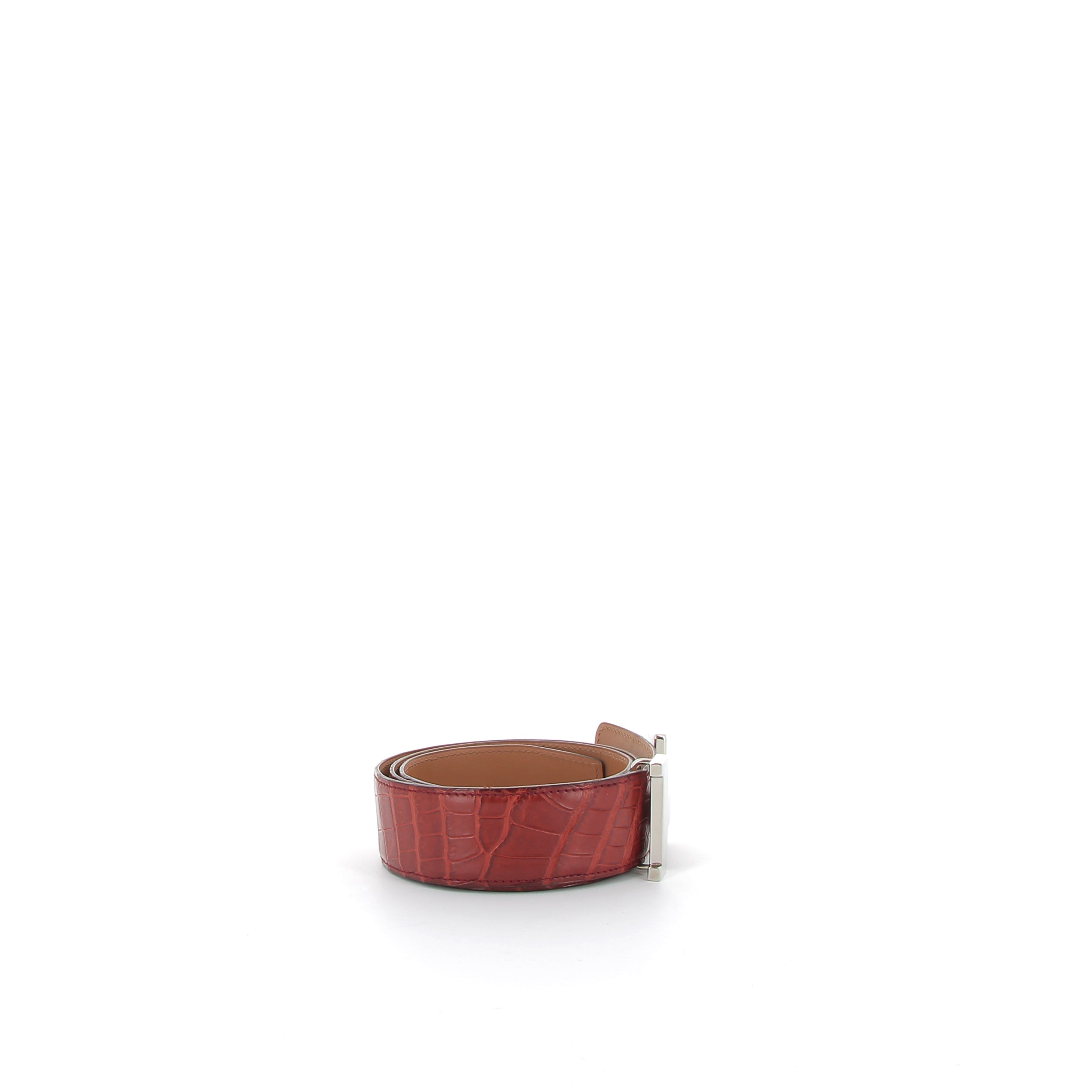HERMÈS Ceinture Crocodile Bordeaux finition palladium