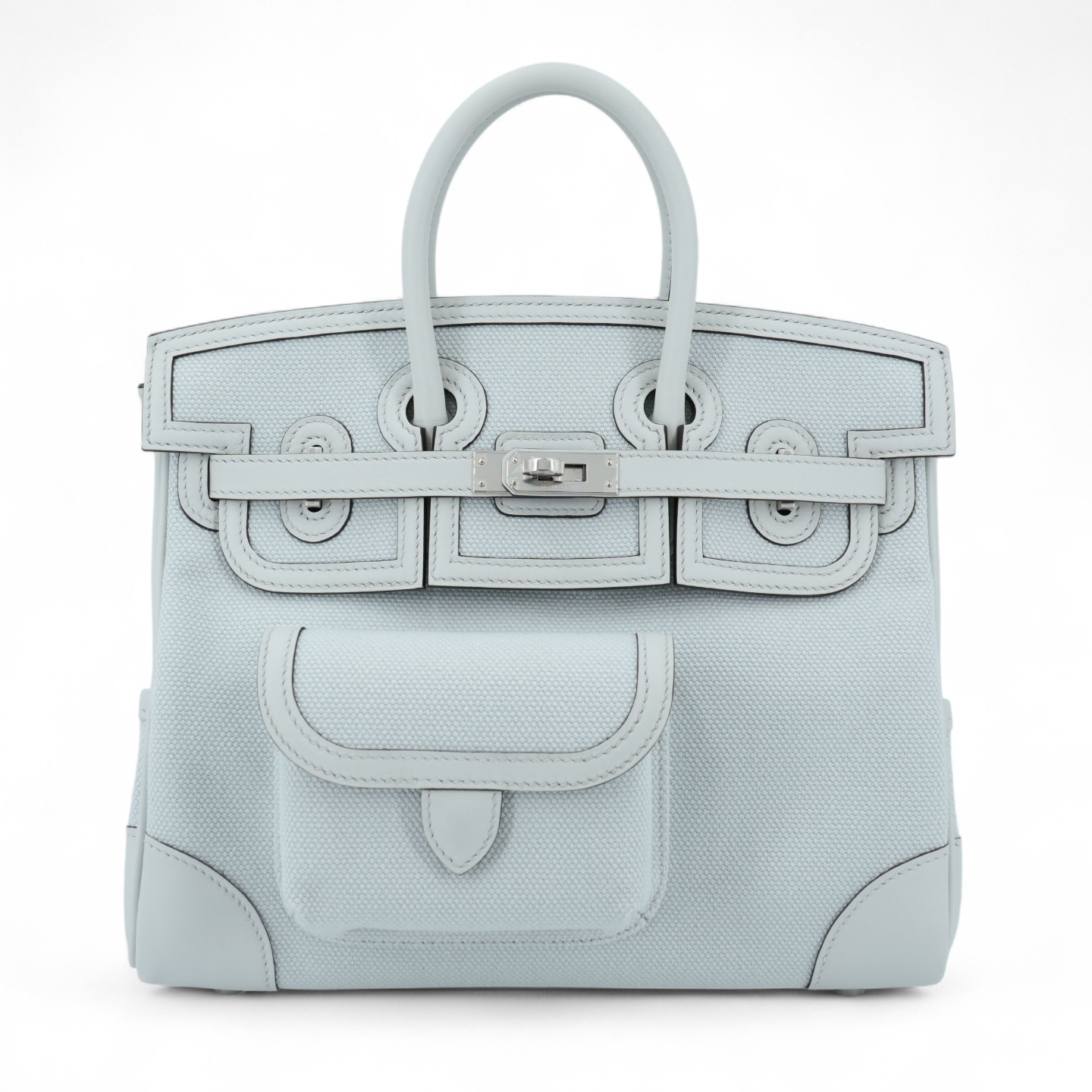 HERMES Birkin Cargo 25 Gris Platine Toile Cuir Swift Finition Palladié