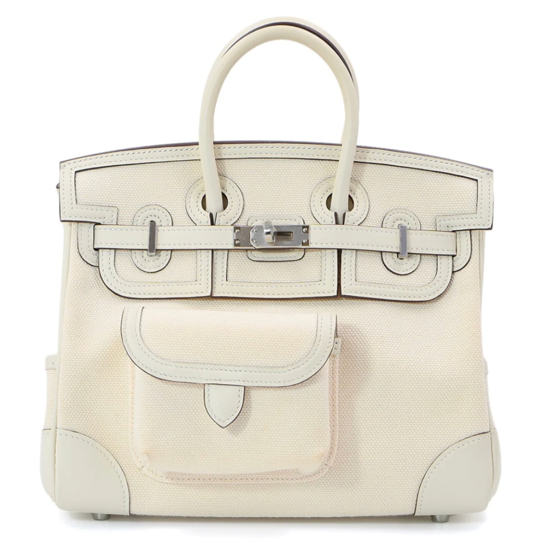HERMES Birkin Cargo 25 Nata Toile Cuir Swift Finition Palladié