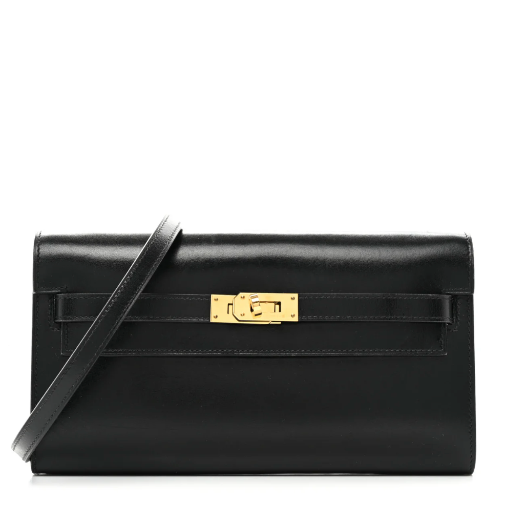 HERMES Kelly To Go Noir Cuir Box Finition Or Jaune