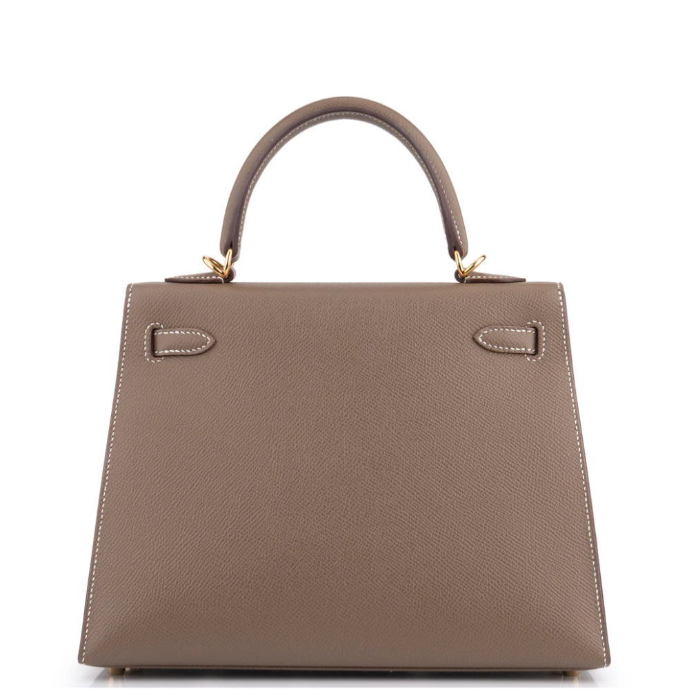 HERMES Kelly 25 Etoupe Cuir Epsom Finition Or Jaune