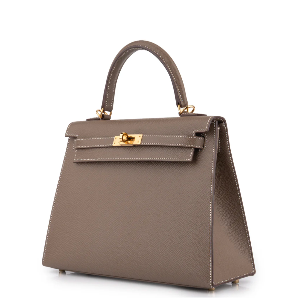 HERMES Kelly 25 Etoupe Cuir Epsom Finition Or Jaune