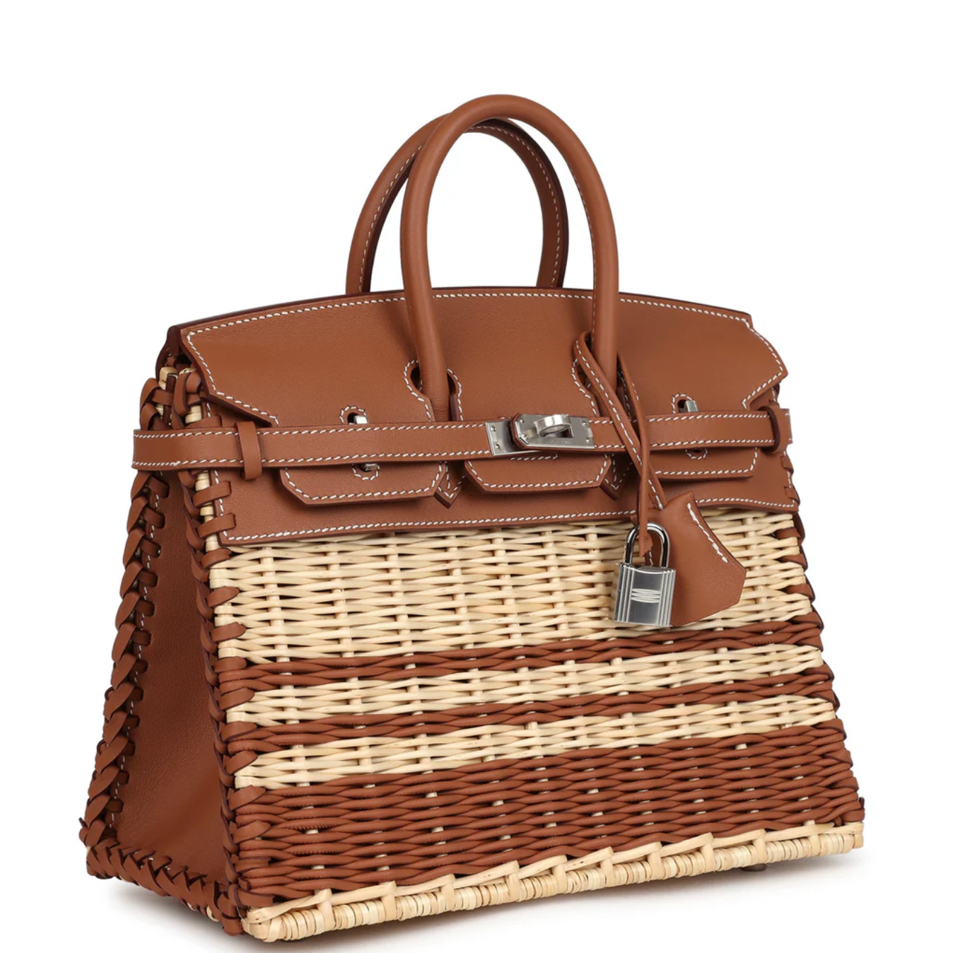 HERMES Birkin 25 Picnic Gold Cuir Swift/Osier Rayé Finition Palladié