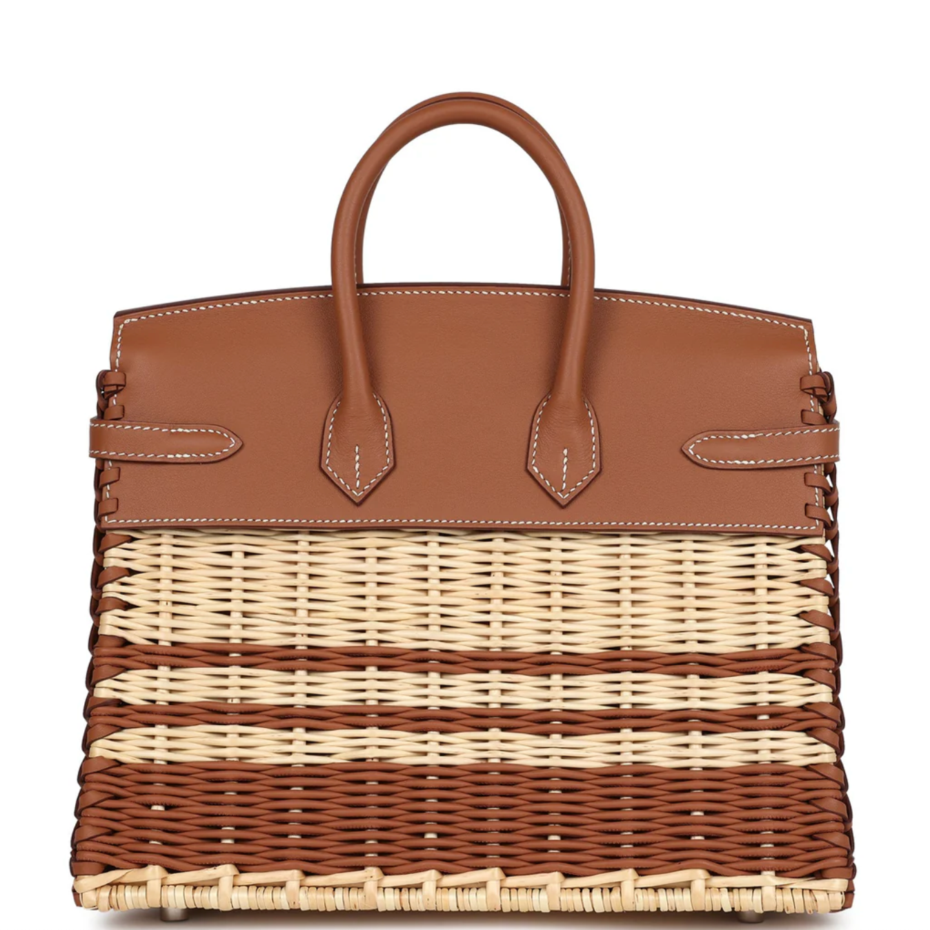 HERMES Birkin 25 Picnic Gold Cuir Swift/Osier Rayé Finition Palladié