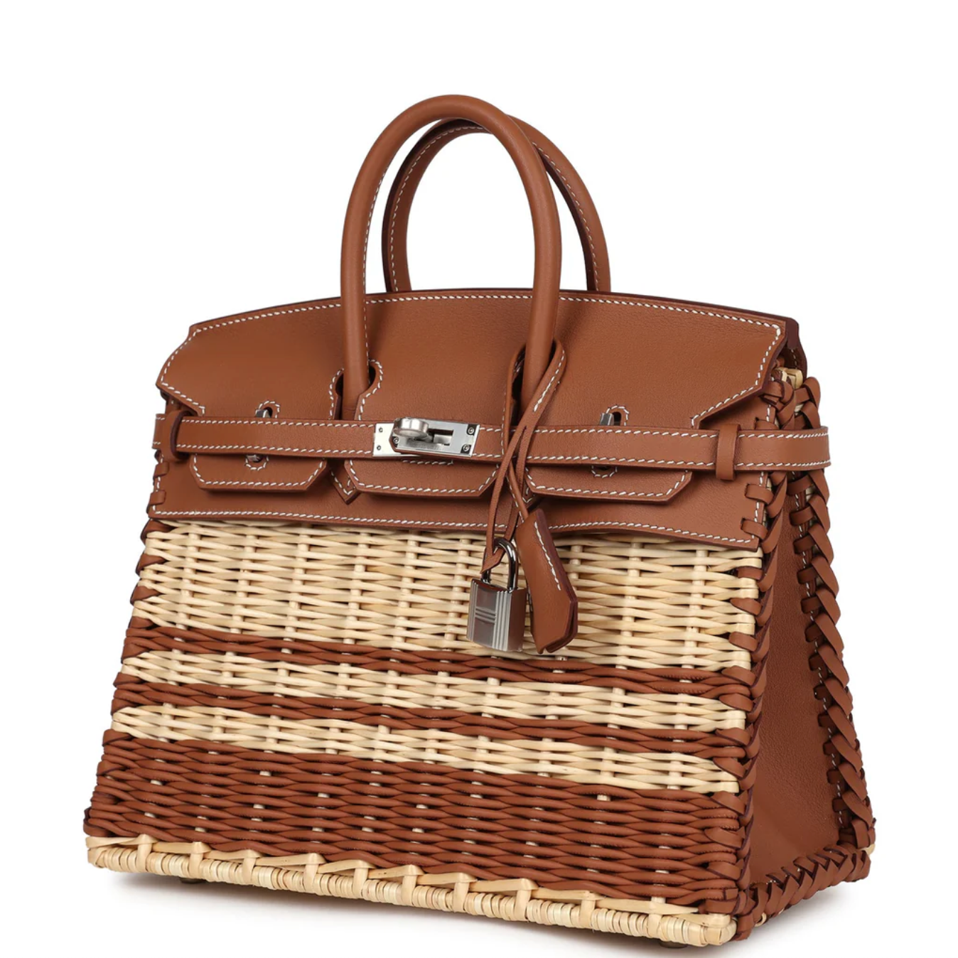 HERMES Birkin 25 Picnic Gold Cuir Swift/Osier Rayé Finition Palladié