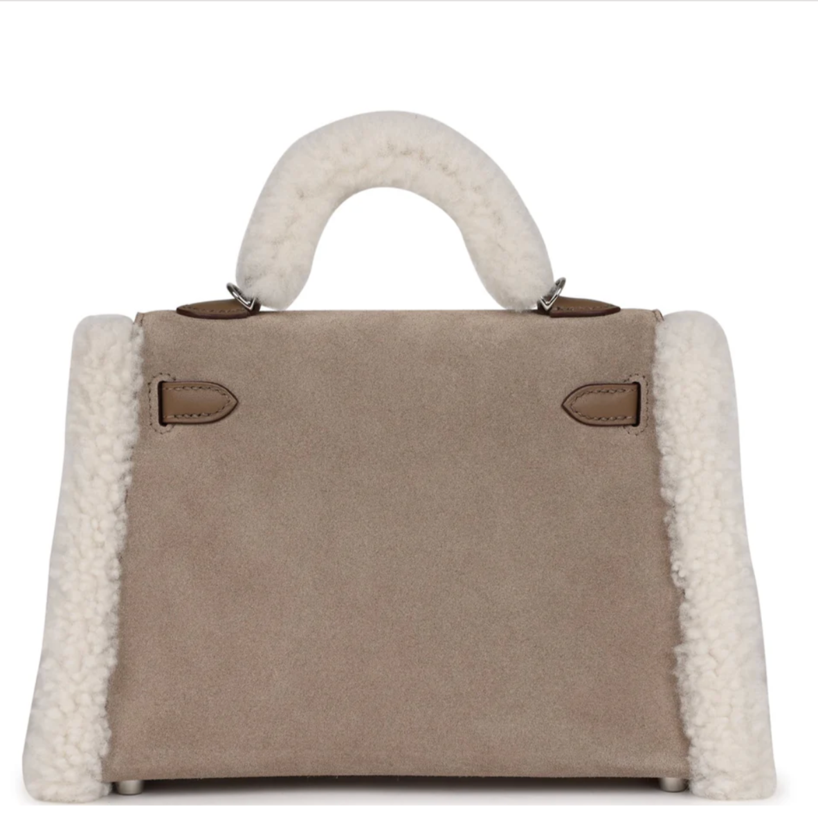 HERMES Teddy Kelly 20 Gris Caillou / Etoupe Cuir Swift / Shearling Finition Palladié