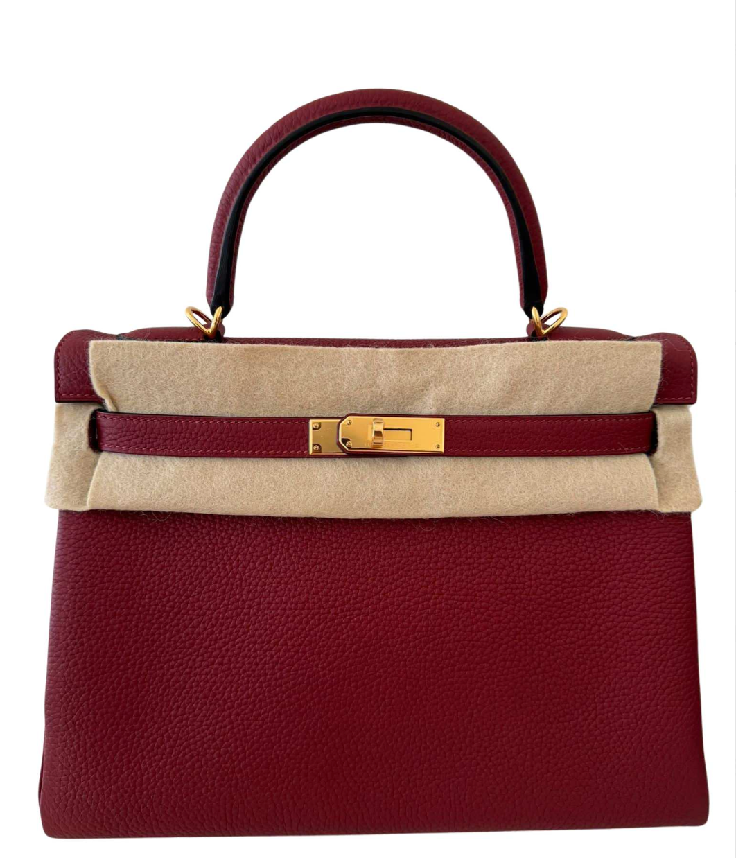 HERMES Kelly 32 Rouge H Cuir Togo Finition Or Jaune