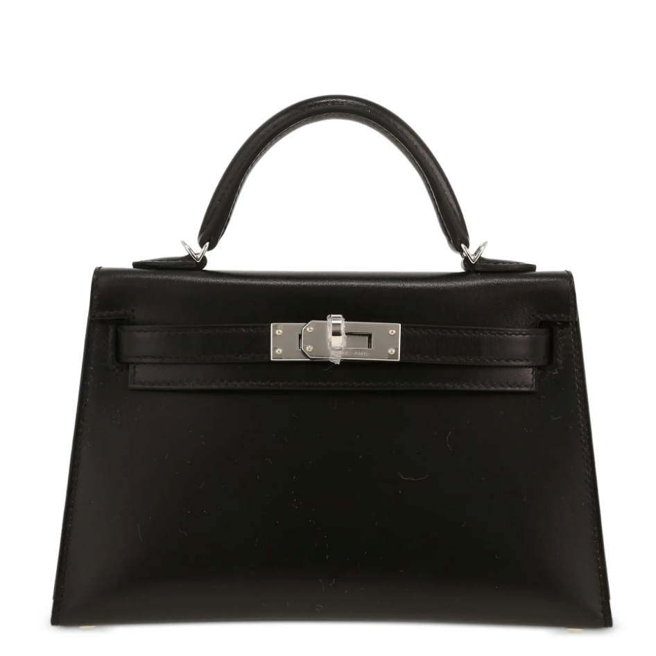 HERMES Kelly 20 Noir Cuir Box Finition Palladié