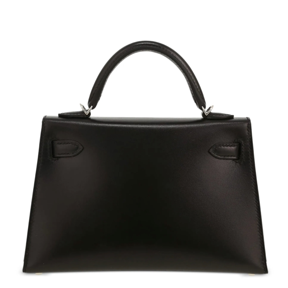 HERMES Kelly 20 Noir Cuir Box Finition Palladié