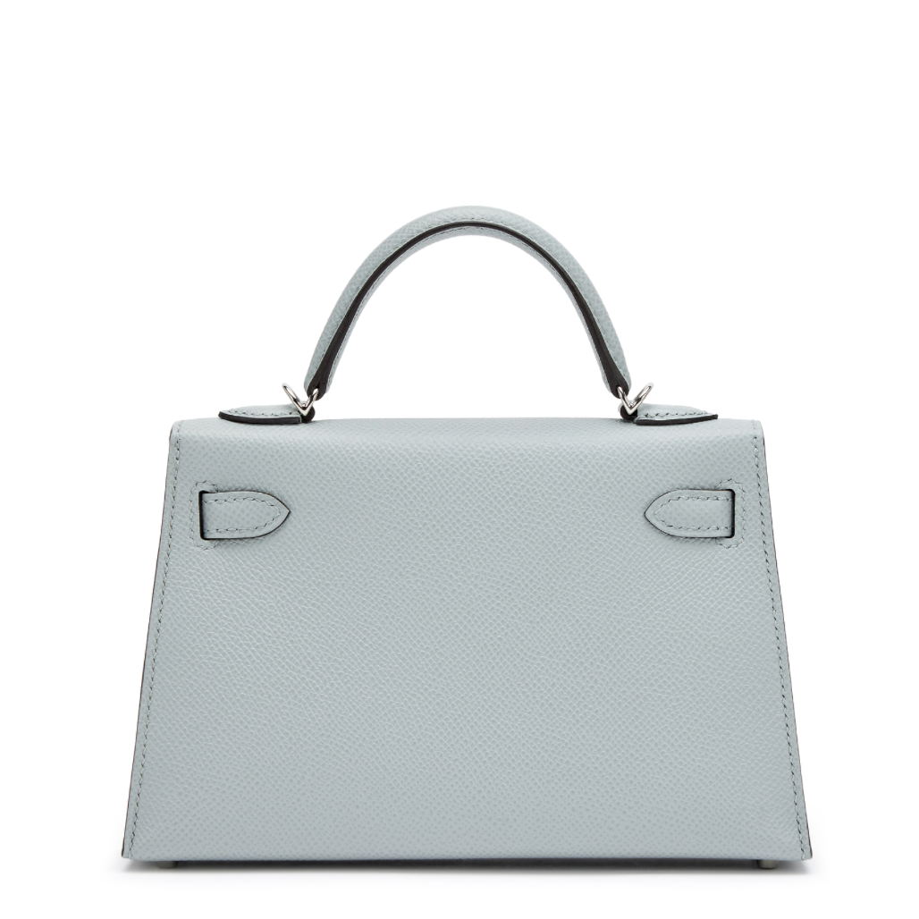 HERMES Kelly 20 Bleu Glacier Cuir Epsom Finition Palladié