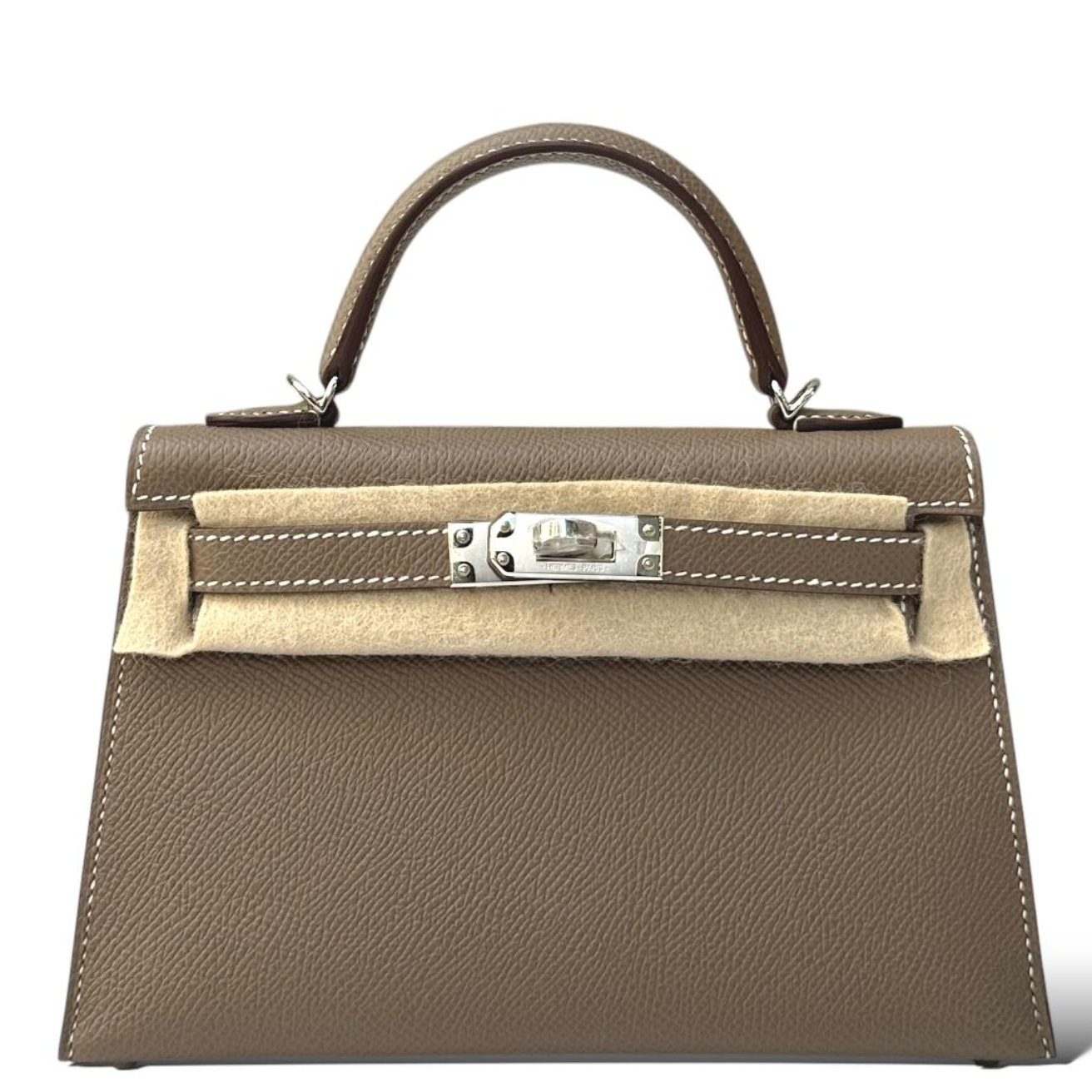 HERMES Kelly 20 Etoupe Cuir Epsom Finition Palladié