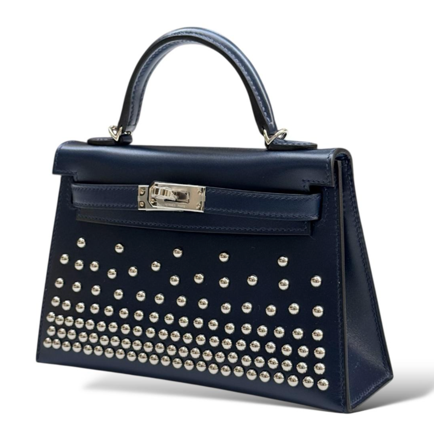 HERMES Kelly 20 Cloute Bleu Abysse Cuir Box Finition Palladié