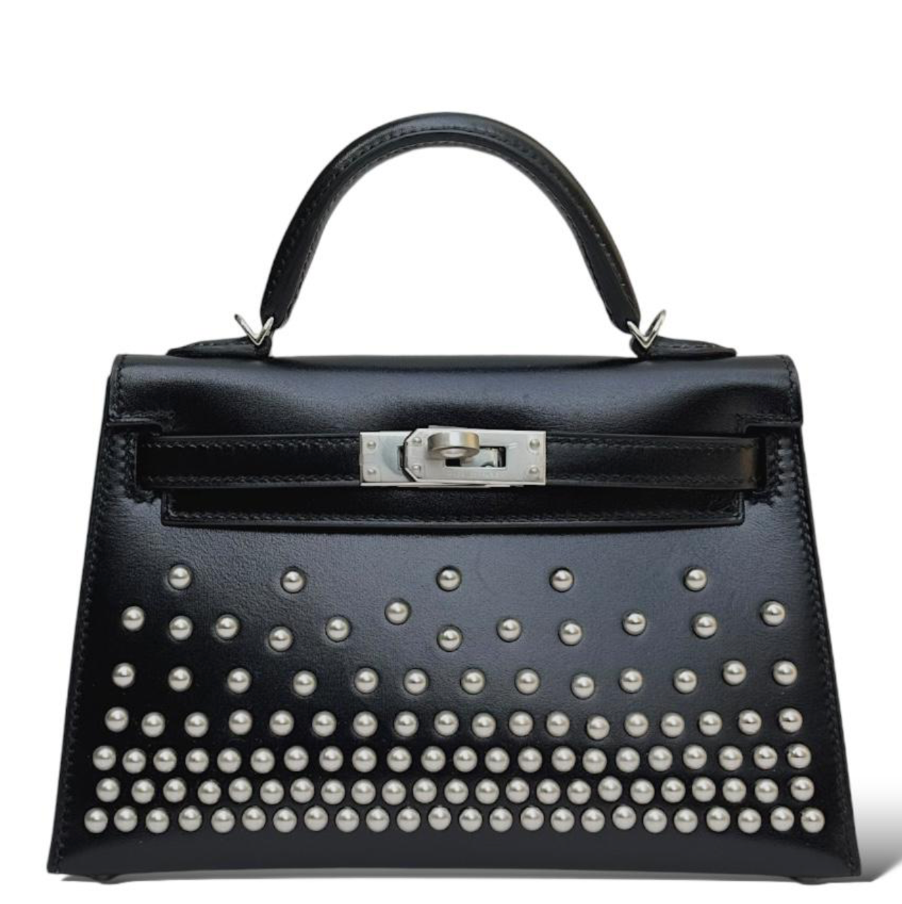HERMES Kelly 20 Cloute Noir Cuir Box Finition Palladié