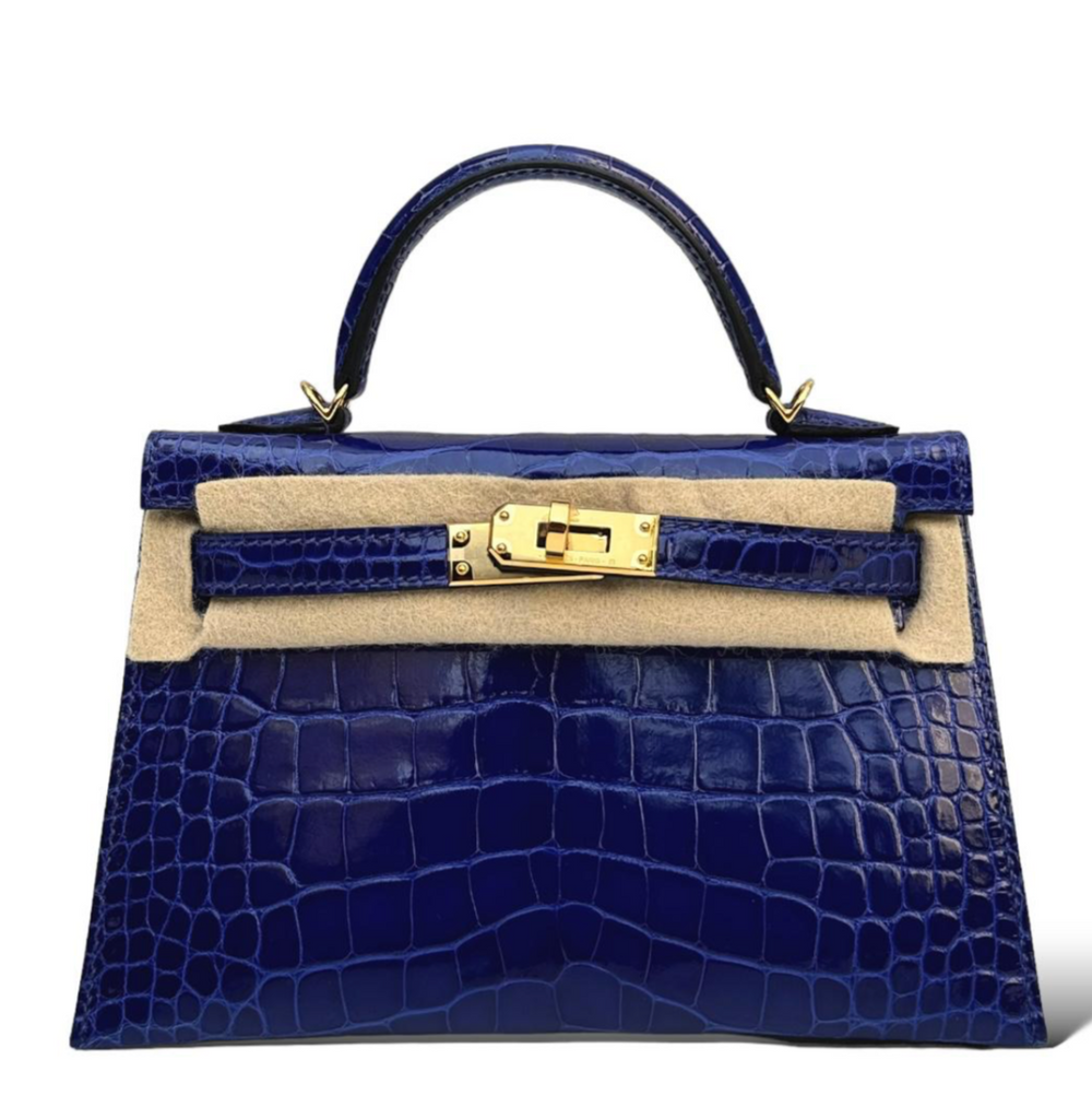 HERMES KELLY 20 BLEU ELECTRIQUE SHINY CROCODILE