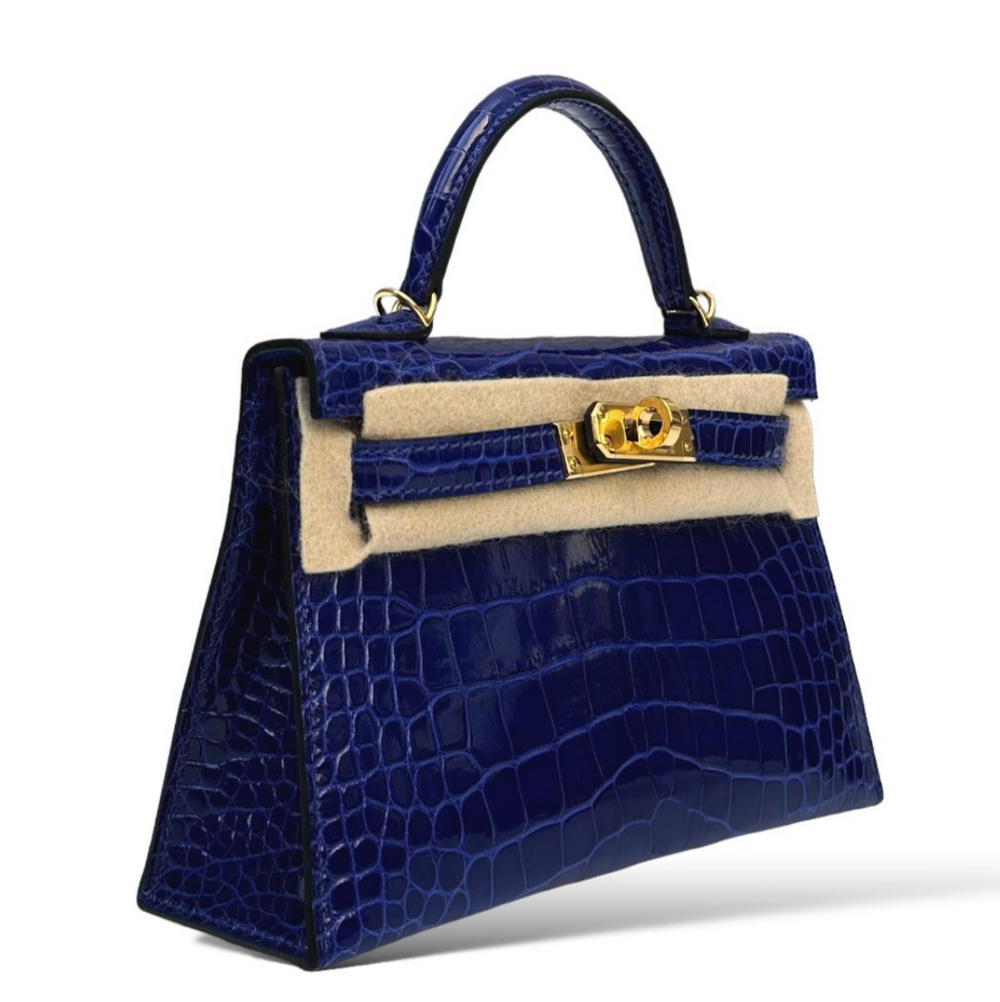 HERMES KELLY 20 BLEU ELECTRIQUE SHINY CROCODILE