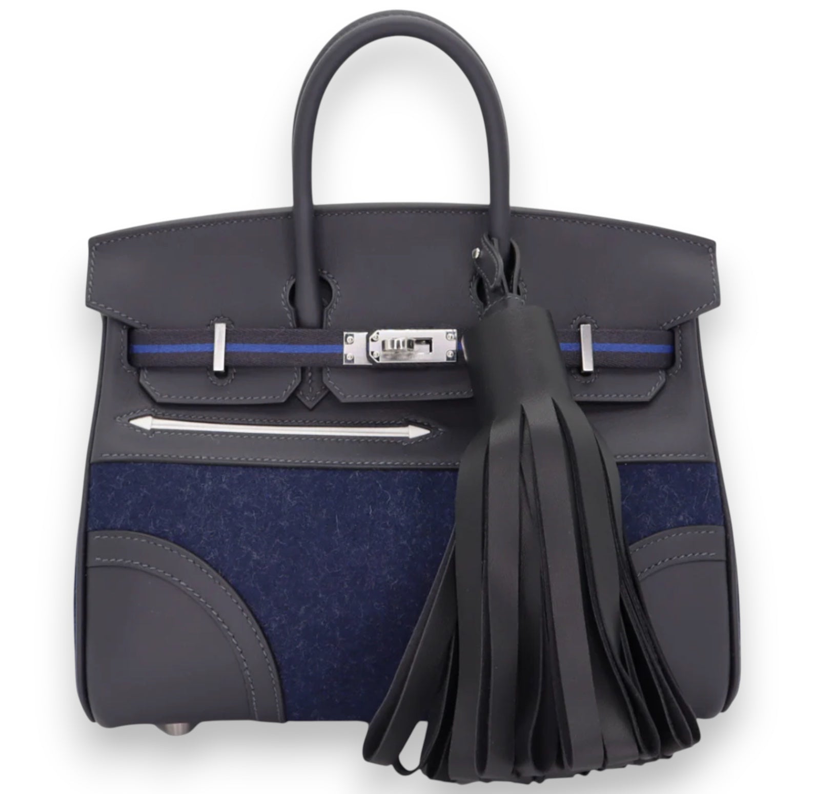 HERMES Birkin 25 "Go team" Caban Swift / Bleu Nuit Feutre Finition Palladié