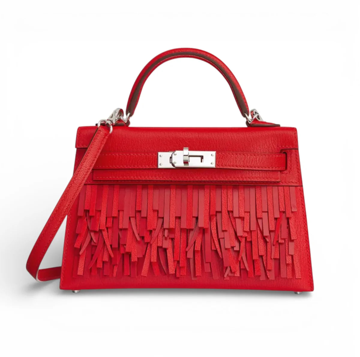 HERMES Kelly 20 Pampilles Rouge Chamkilight Chèvre Finition Palladiée