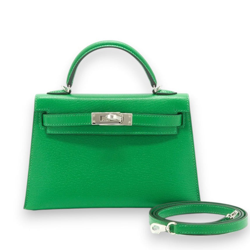 Hermes Kelly 20 Veau Chèvre Bambou Finition Palladié