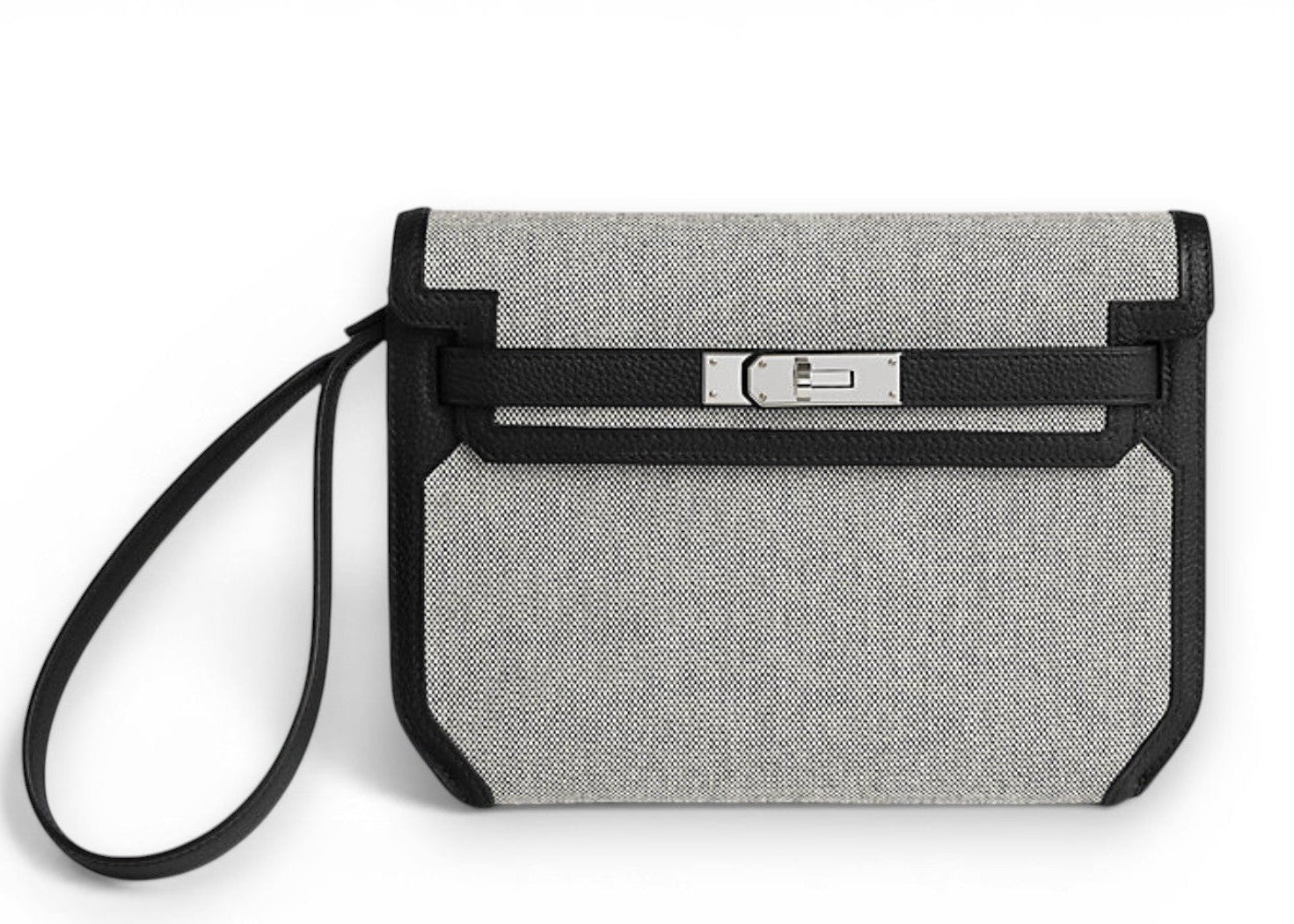 HERMES Kelly Dépêche Noir/Ecru Toile Finition Palladié