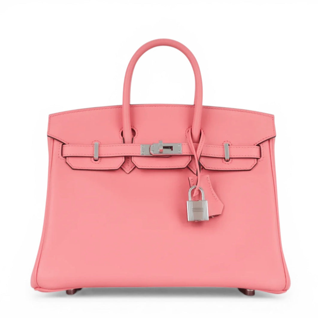 HERMES Birkin 25 Rose D'ete Veau Swift Finition Palladie