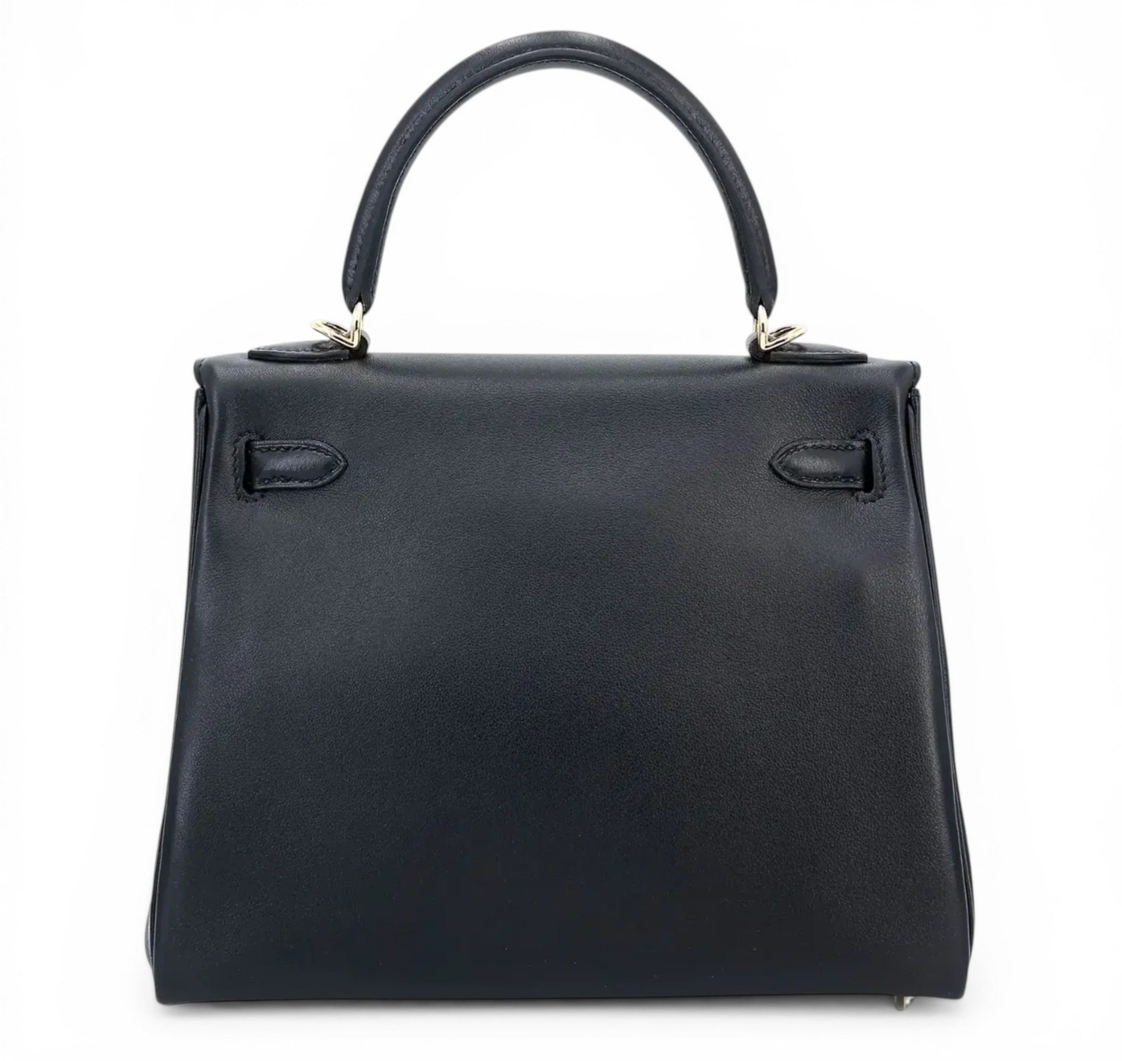 HERMES Kelly 25 Noir Veau Cheri Finition Or Jaune
