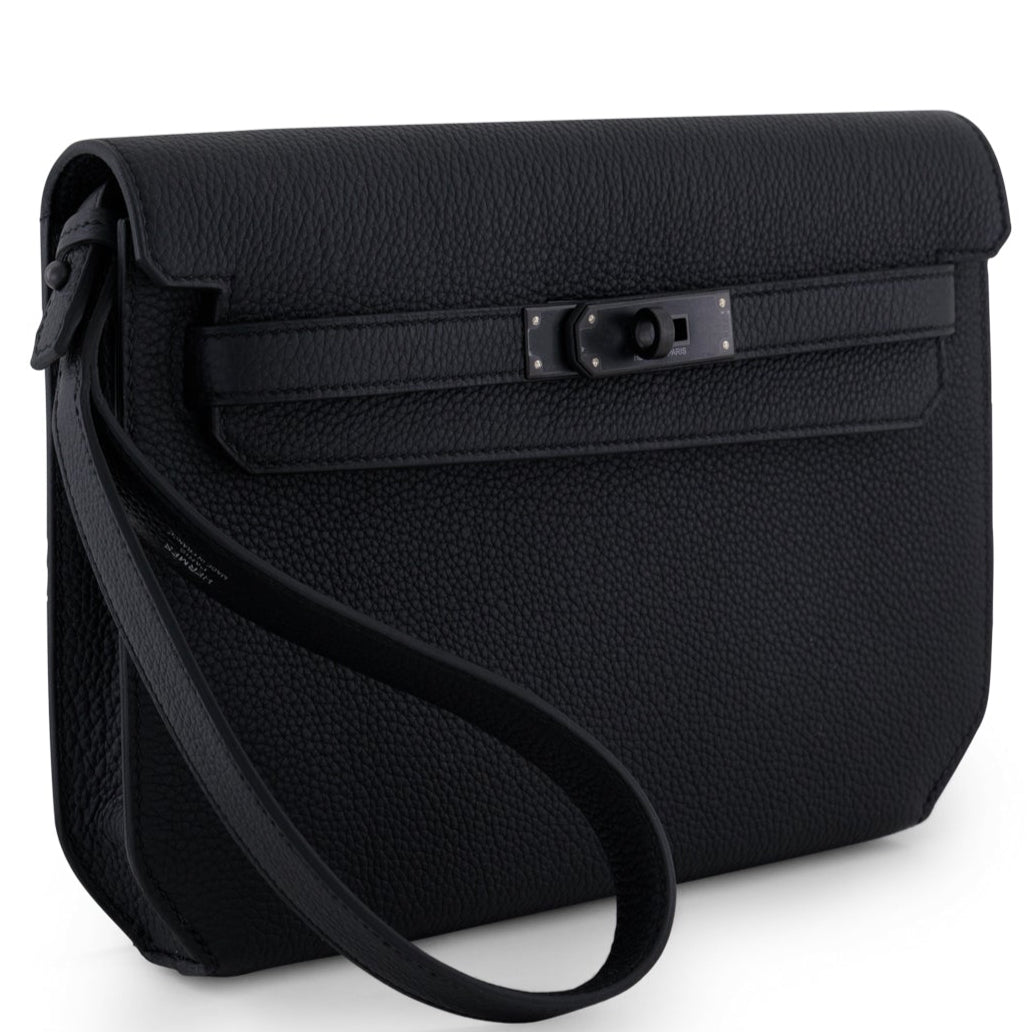 HERMES Kelly Depeche Noir Cuir Togo Finition So Black