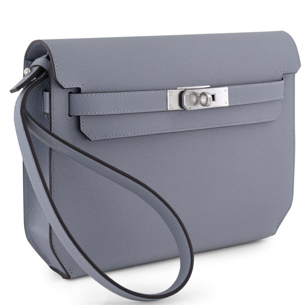 HERMES Kelly Depeche Gris Pantin Cuir Epsom Finition Palladié