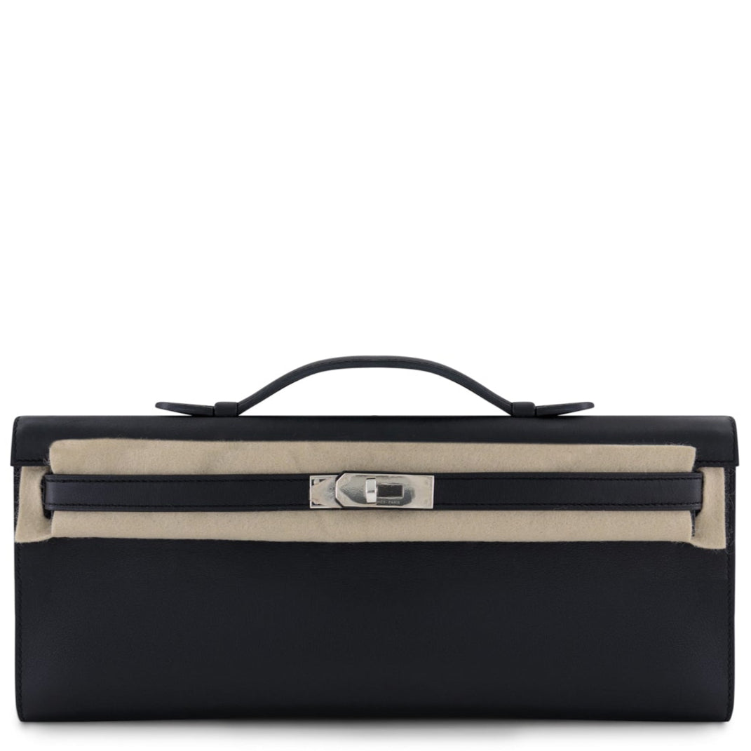 HERMES Kelly Cut Noir Cuir Swift Finition Palladié