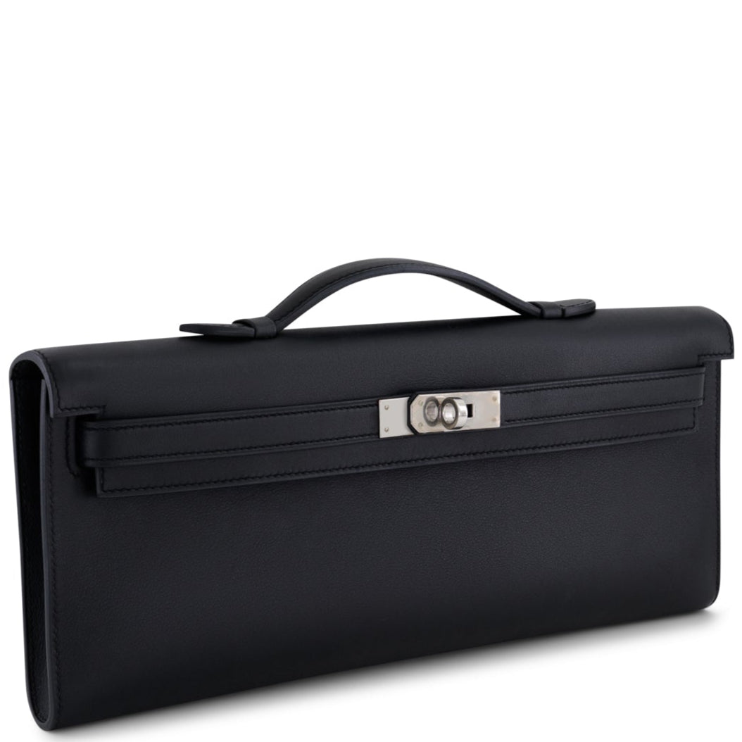 HERMES Kelly Cut Noir Cuir Swift Finition Palladié