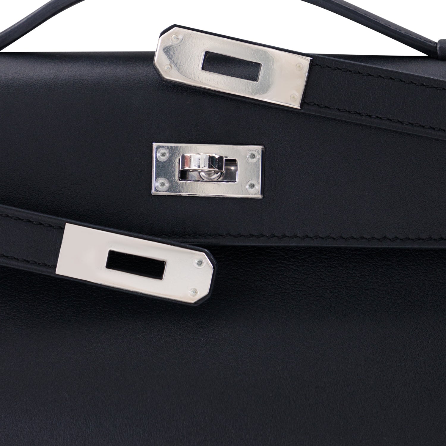 HERMES Kelly Cut Noir Cuir Swift Finition Palladié