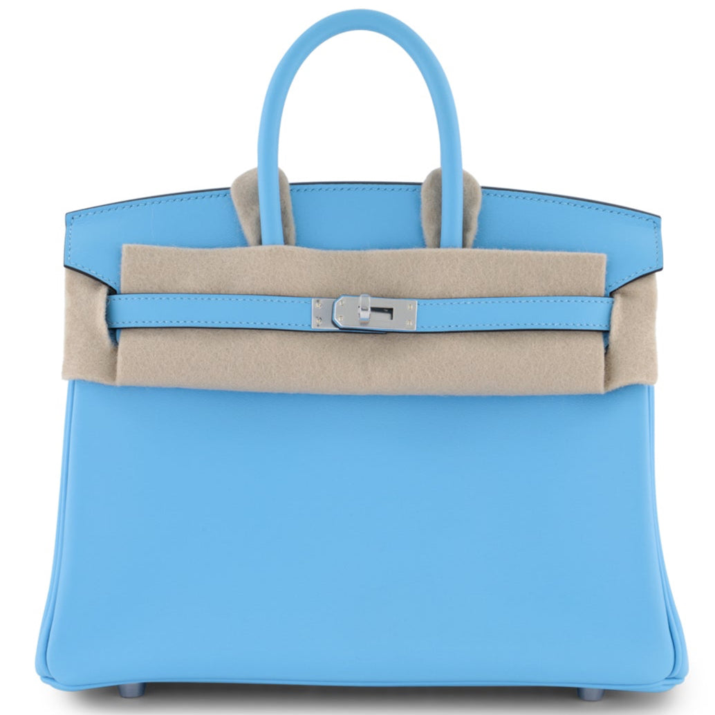 HERMES Birkin 25 Bleu Celeste Cuir Swift Finition Palladié