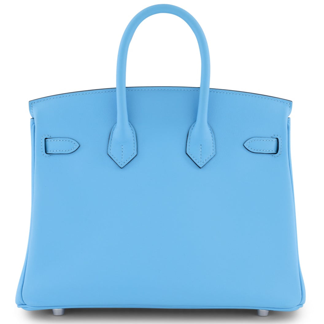 HERMES Birkin 25 Bleu Celeste Cuir Swift Finition Palladié